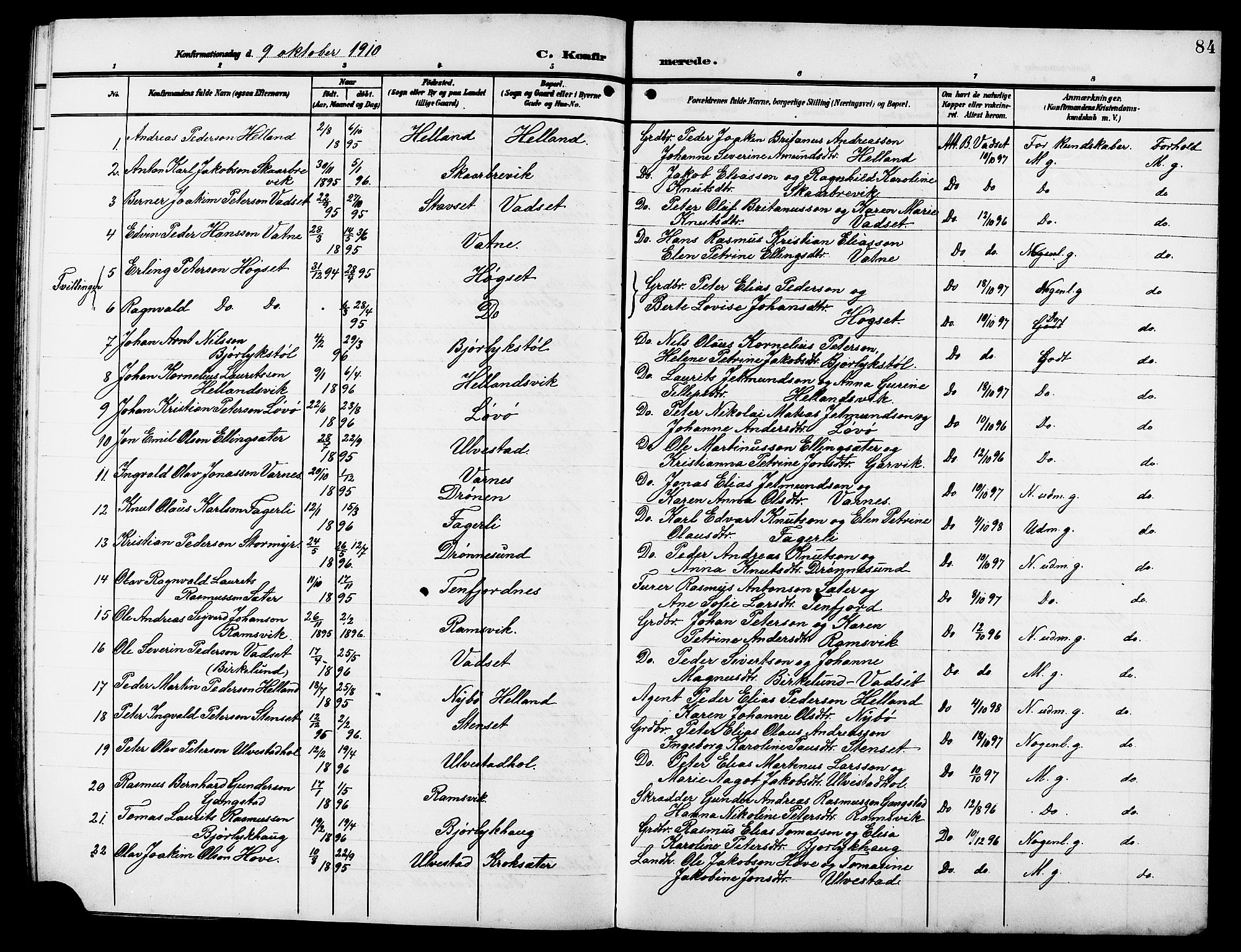 Ministerialprotokoller, klokkerbøker og fødselsregistre - Møre og Romsdal, AV/SAT-A-1454/525/L0377: Parish register (copy) no. 525C03, 1903-1917, p. 84