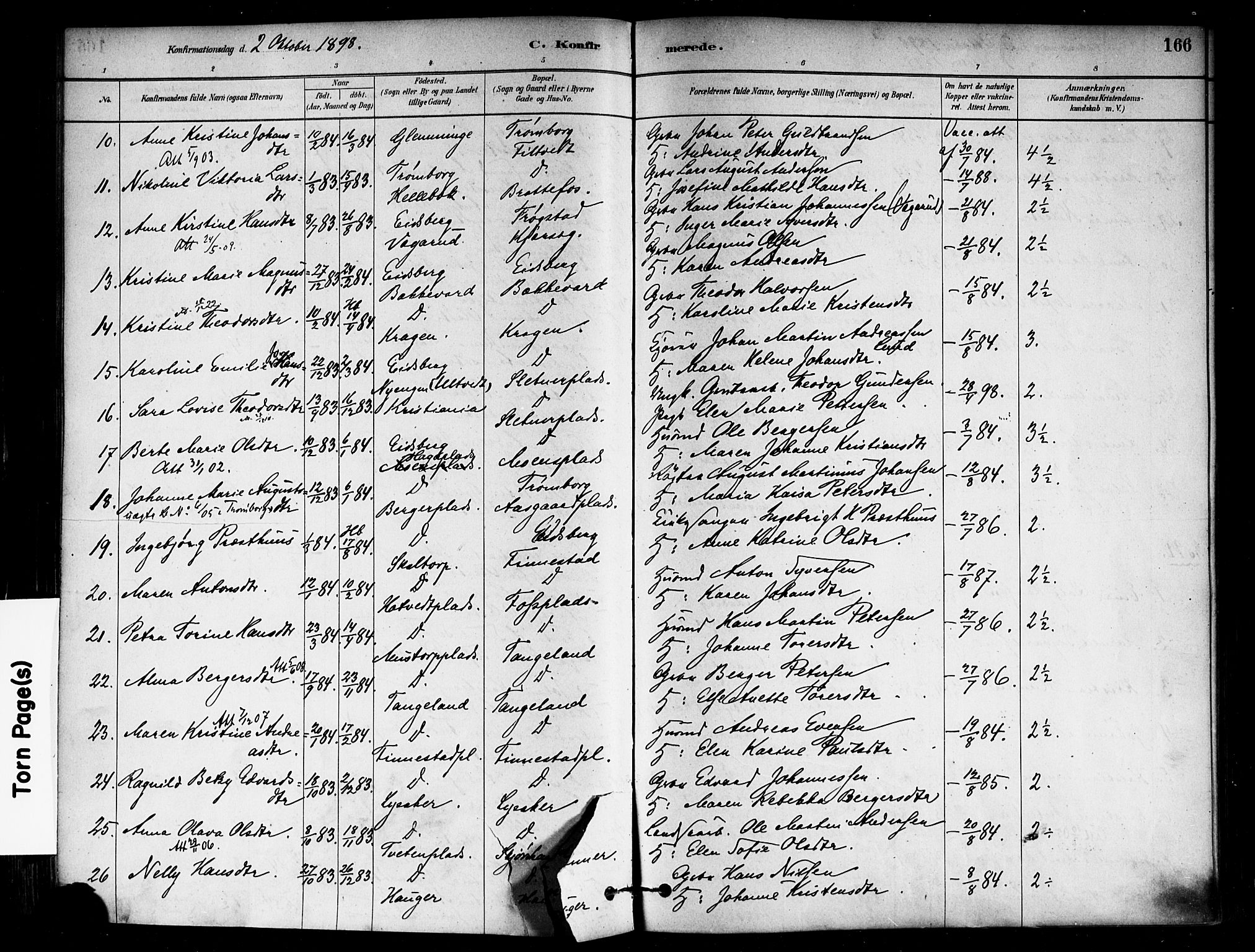 Eidsberg prestekontor Kirkebøker, SAO/A-10905/F/Fa/L0012: Parish register (official) no. I 12, 1879-1901, p. 166