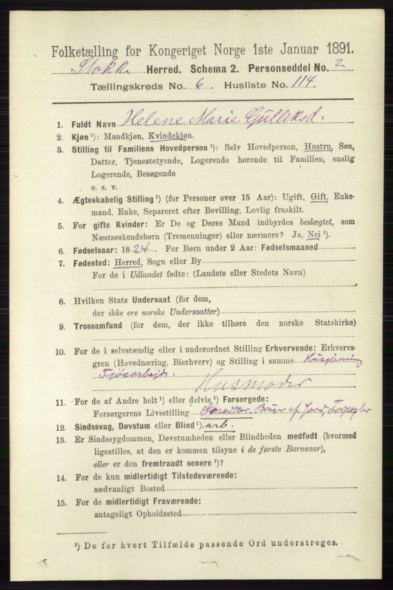 RA, 1891 census for 0720 Stokke, 1891, p. 4501