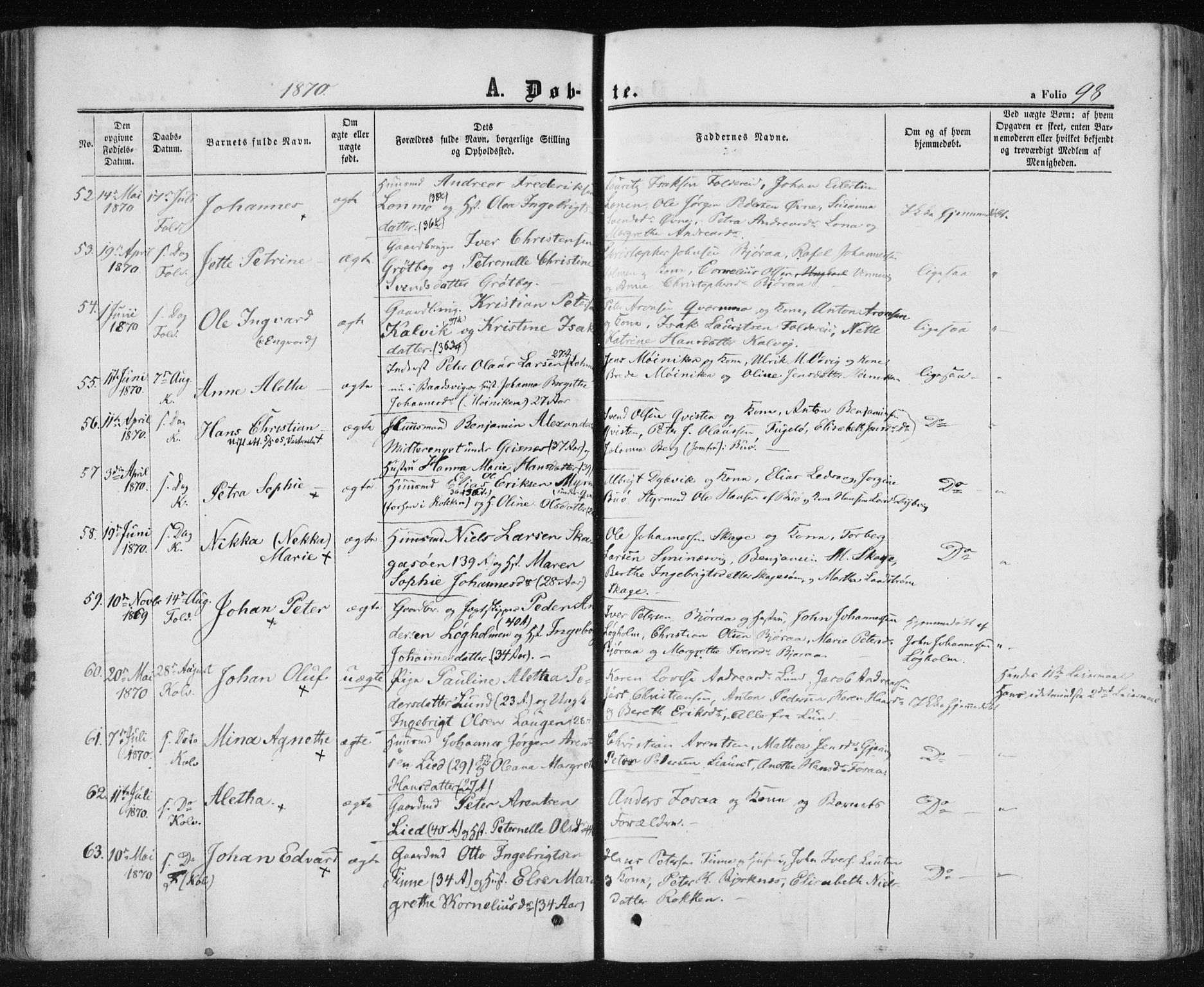 Ministerialprotokoller, klokkerbøker og fødselsregistre - Nord-Trøndelag, SAT/A-1458/780/L0641: Parish register (official) no. 780A06, 1857-1874, p. 98