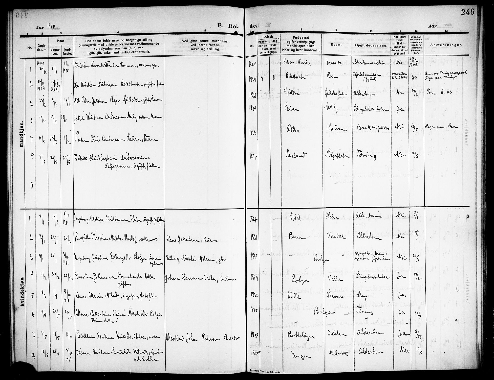 Ministerialprotokoller, klokkerbøker og fødselsregistre - Nordland, SAT/A-1459/843/L0639: Parish register (copy) no. 843C08, 1908-1924, p. 246
