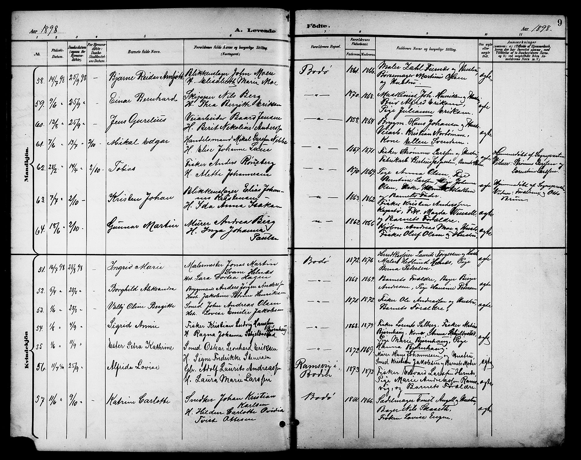 Ministerialprotokoller, klokkerbøker og fødselsregistre - Nordland, AV/SAT-A-1459/801/L0033: Parish register (copy) no. 801C08, 1898-1910, p. 9