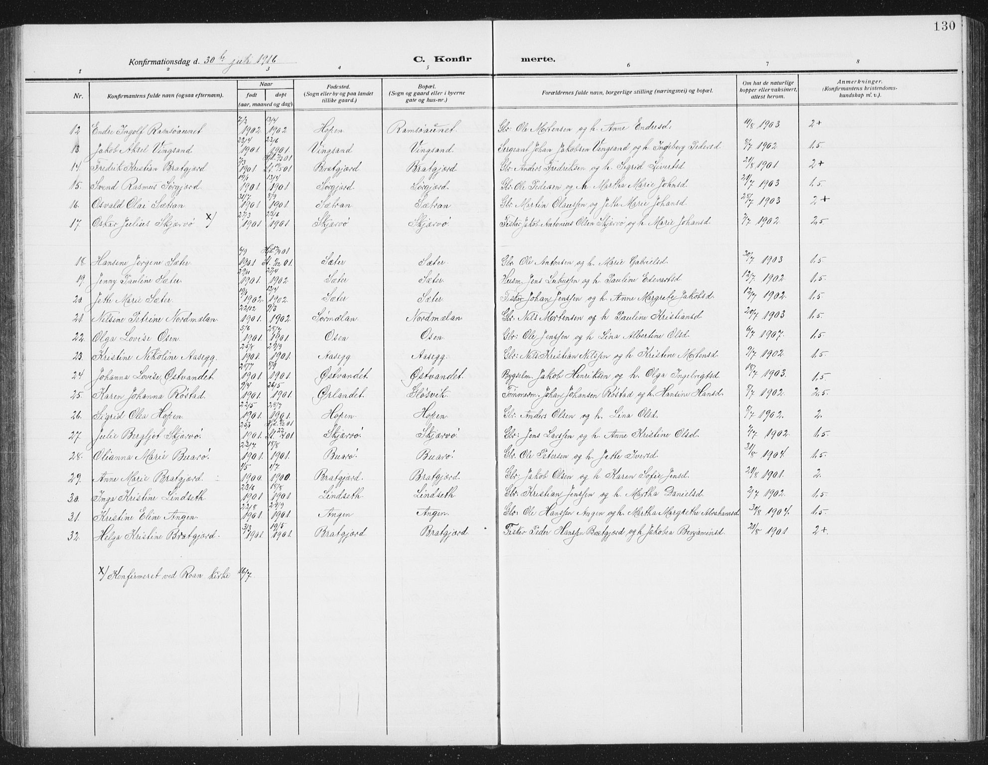 Ministerialprotokoller, klokkerbøker og fødselsregistre - Sør-Trøndelag, SAT/A-1456/658/L0727: Parish register (copy) no. 658C03, 1909-1935, p. 130