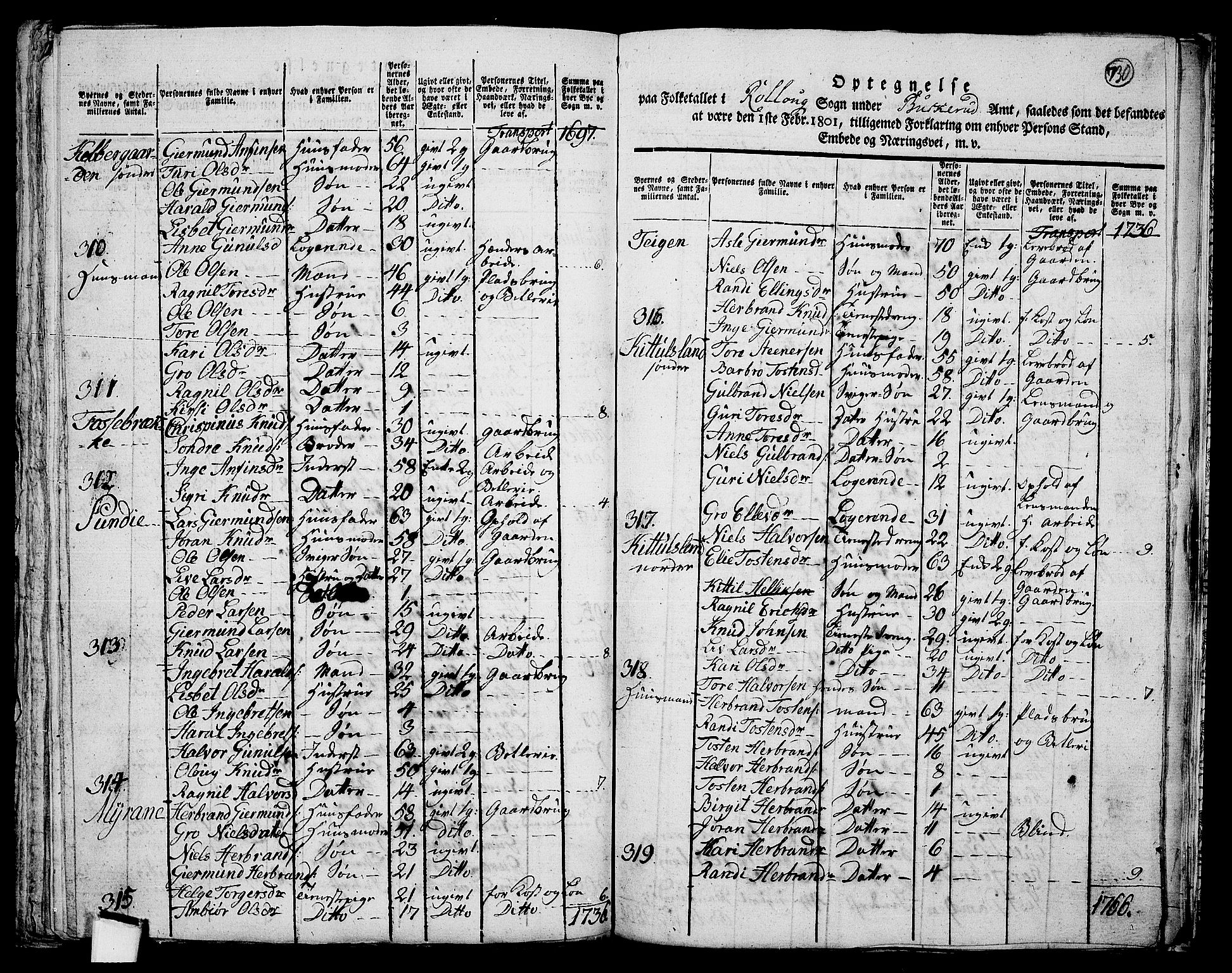 RA, 1801 census for 0632P Rollag, 1801, p. 729b-730a