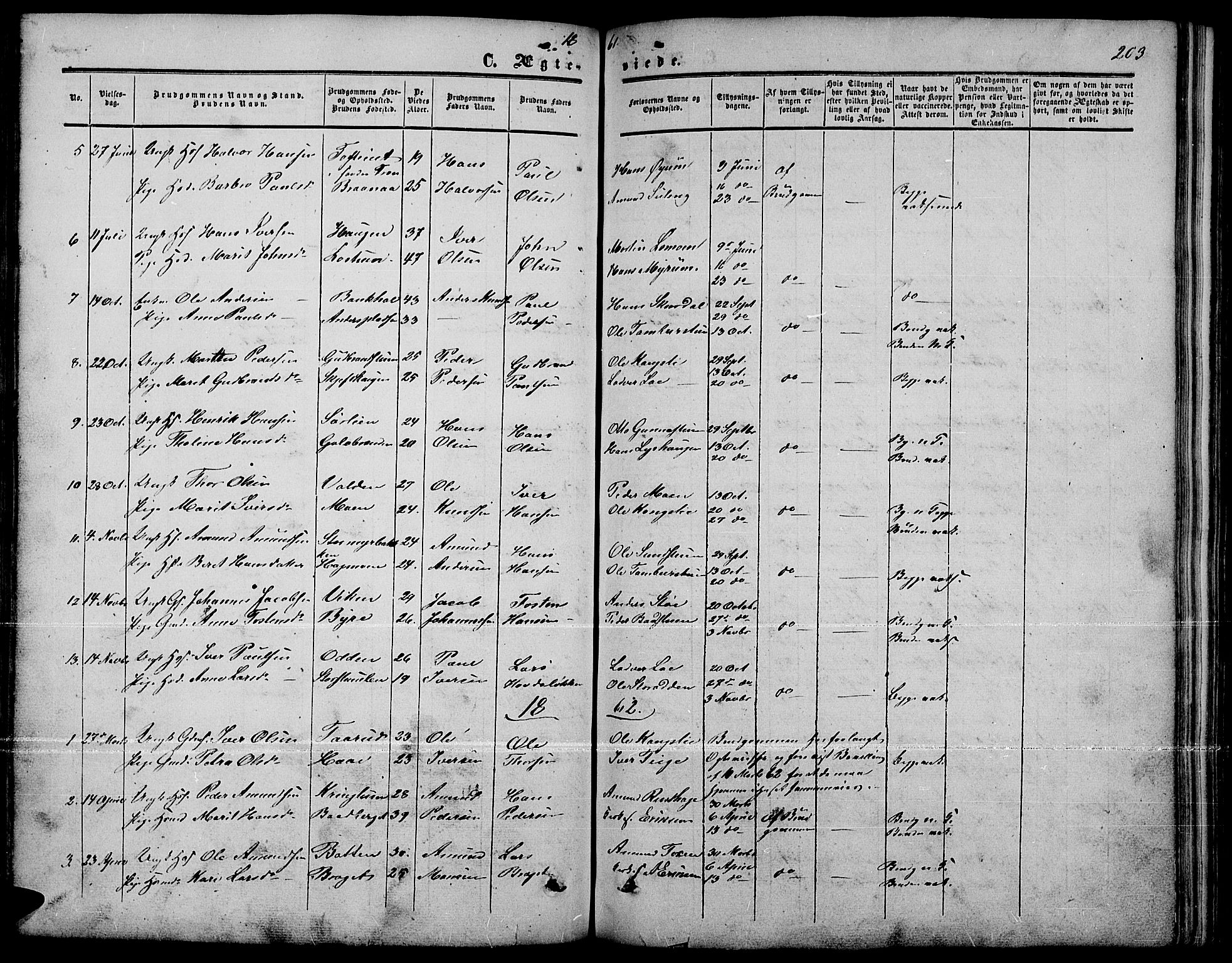 Nord-Fron prestekontor, SAH/PREST-080/H/Ha/Hab/L0001: Parish register (copy) no. 1, 1851-1883, p. 203