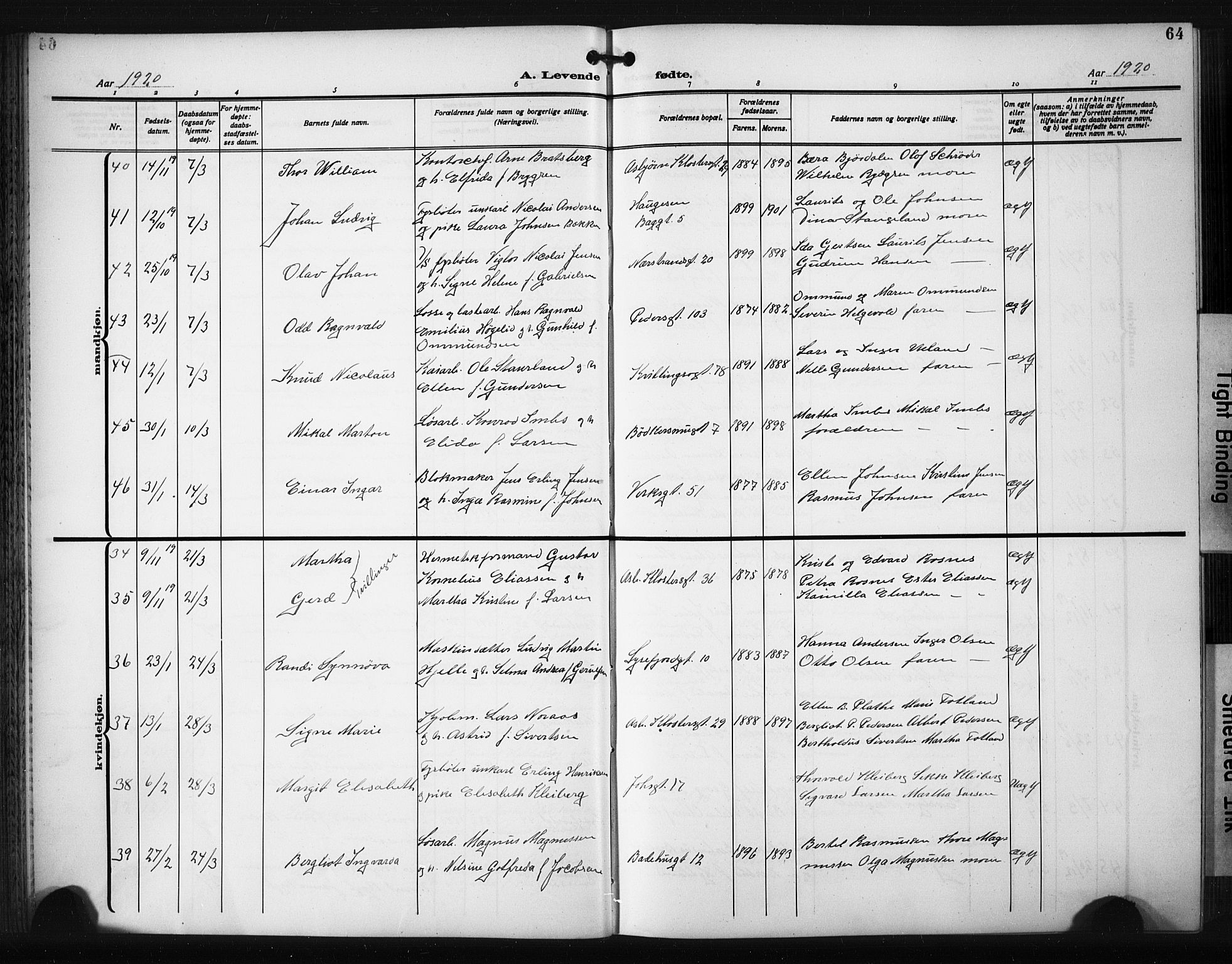 St. Johannes sokneprestkontor, AV/SAST-A-101814/001/30/30BB/L0008: Parish register (copy) no. B 8, 1918-1929, p. 64