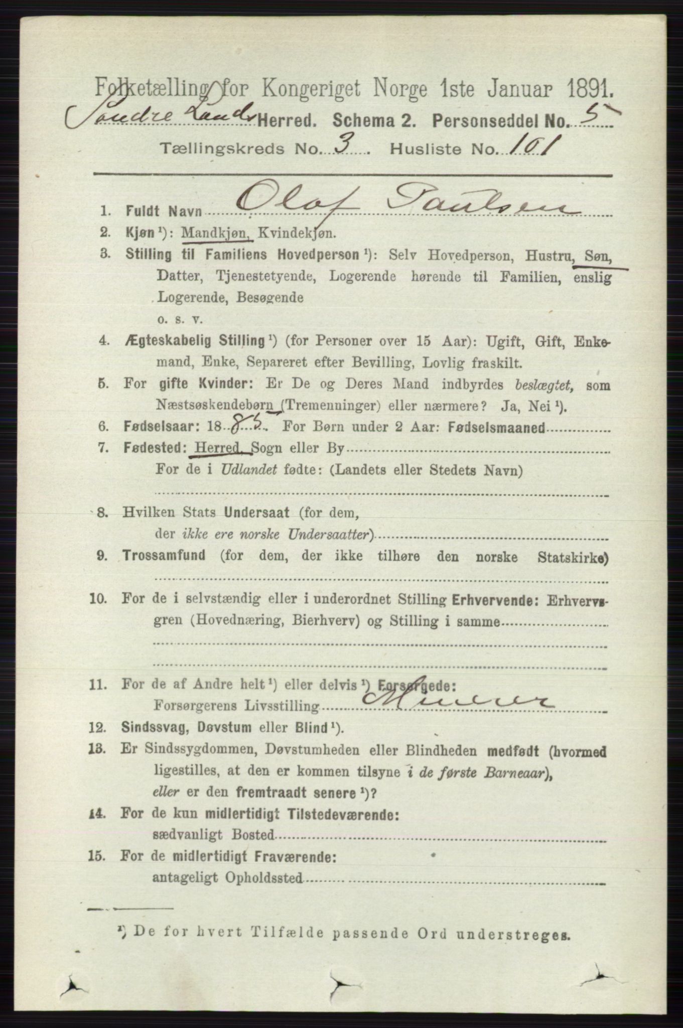 RA, 1891 census for 0536 Søndre Land, 1891, p. 3116