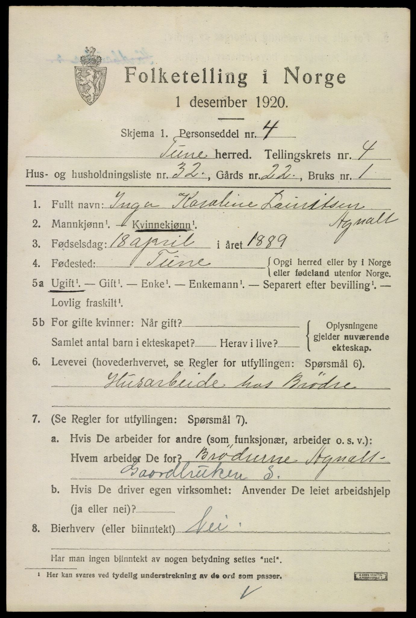 SAO, 1920 census for Tune, 1920, p. 5438