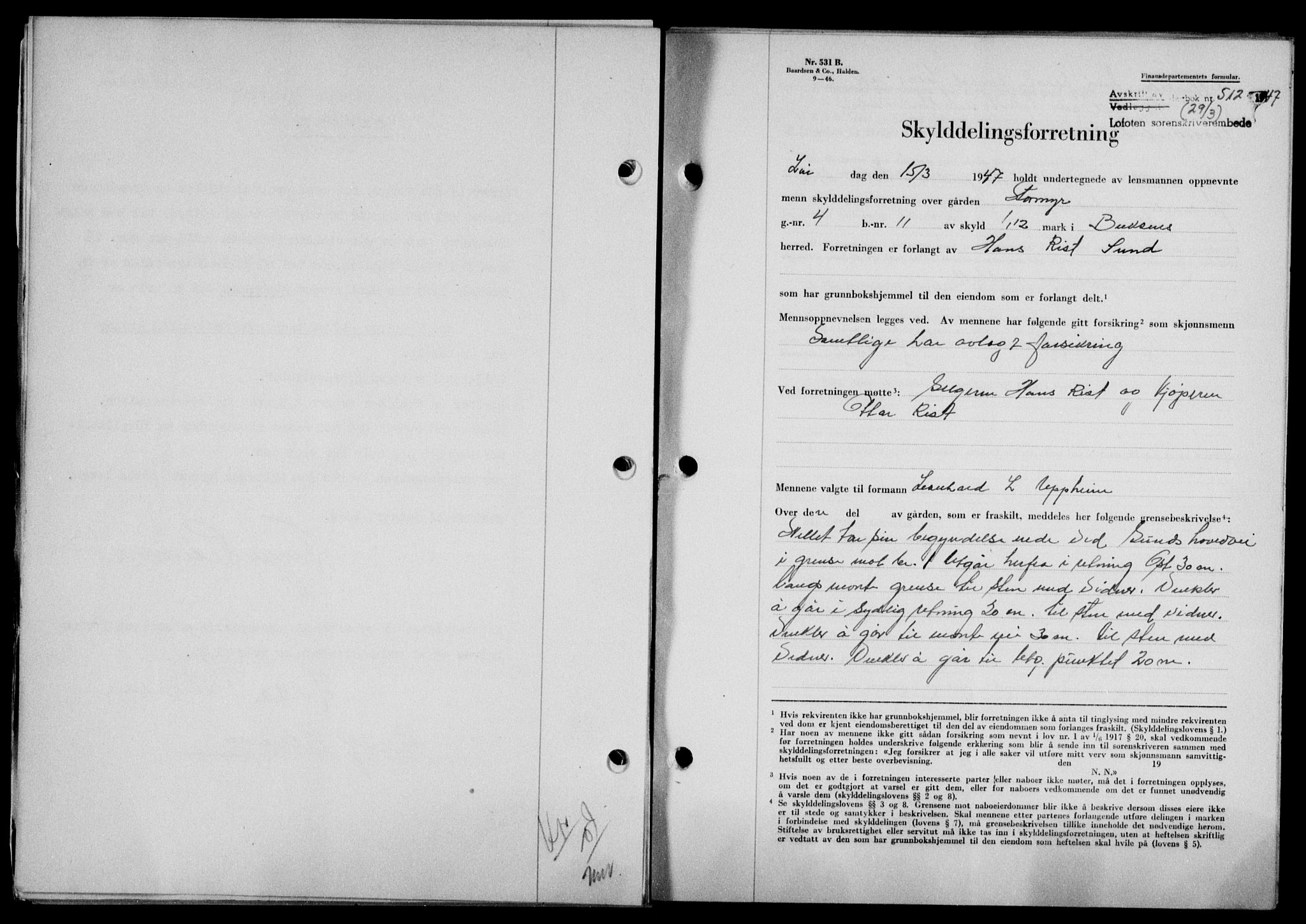 Lofoten sorenskriveri, SAT/A-0017/1/2/2C/L0015a: Mortgage book no. 15a, 1946-1947, Diary no: : 512/1947