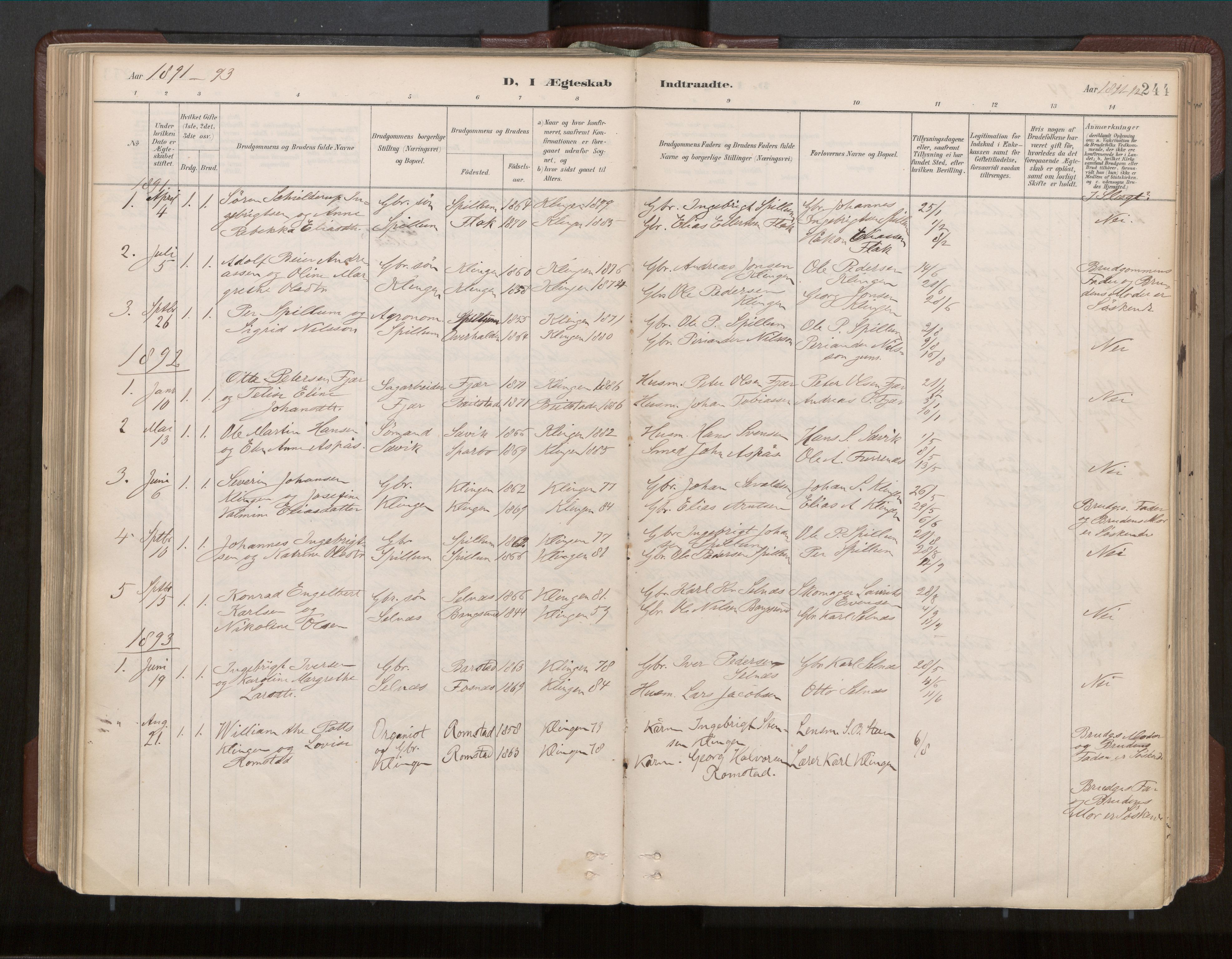 Ministerialprotokoller, klokkerbøker og fødselsregistre - Nord-Trøndelag, AV/SAT-A-1458/770/L0589: Parish register (official) no. 770A03, 1887-1929, p. 244