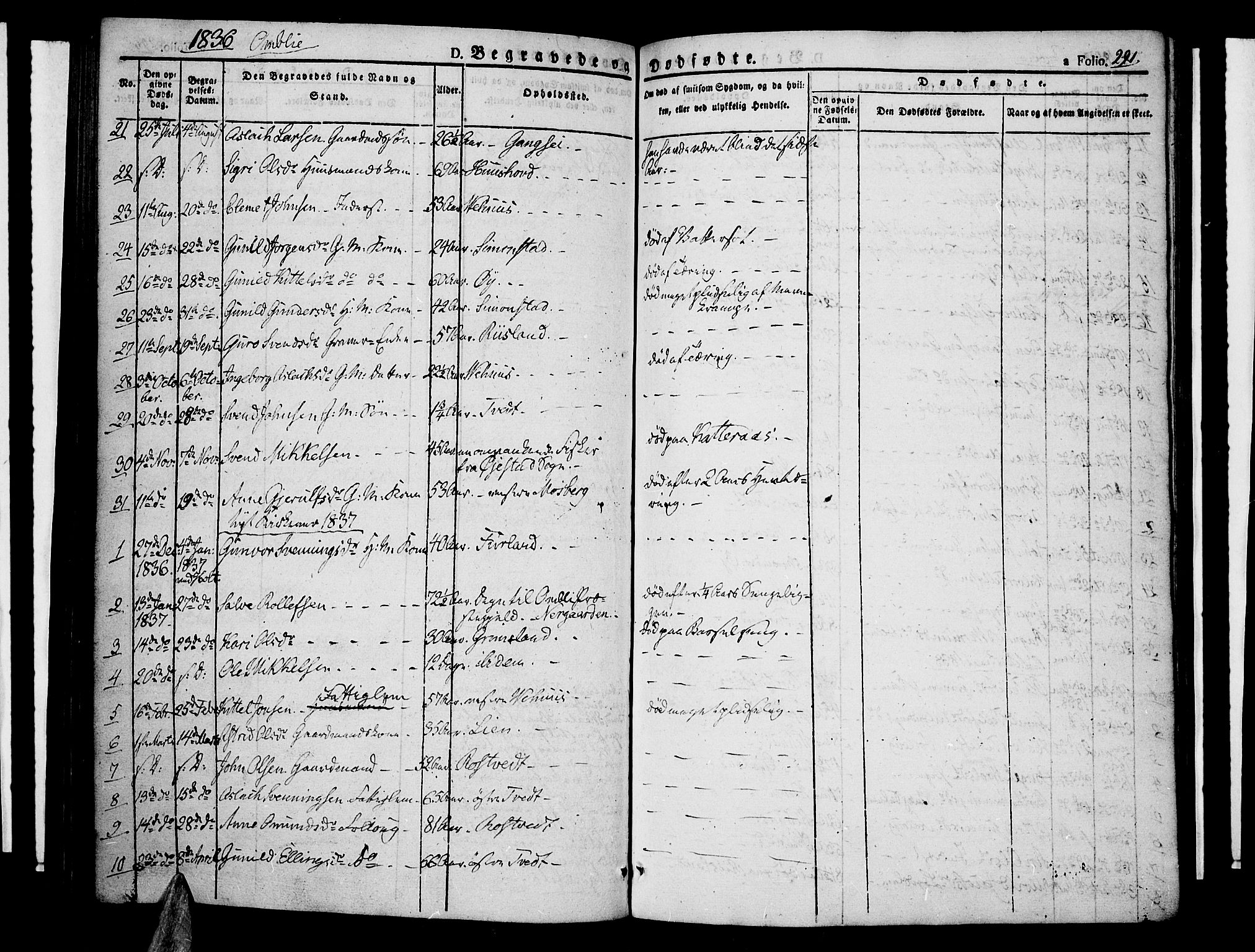 Åmli sokneprestkontor, AV/SAK-1111-0050/F/Fa/Fac/L0007: Parish register (official) no. A 7 /1, 1829-1851, p. 291