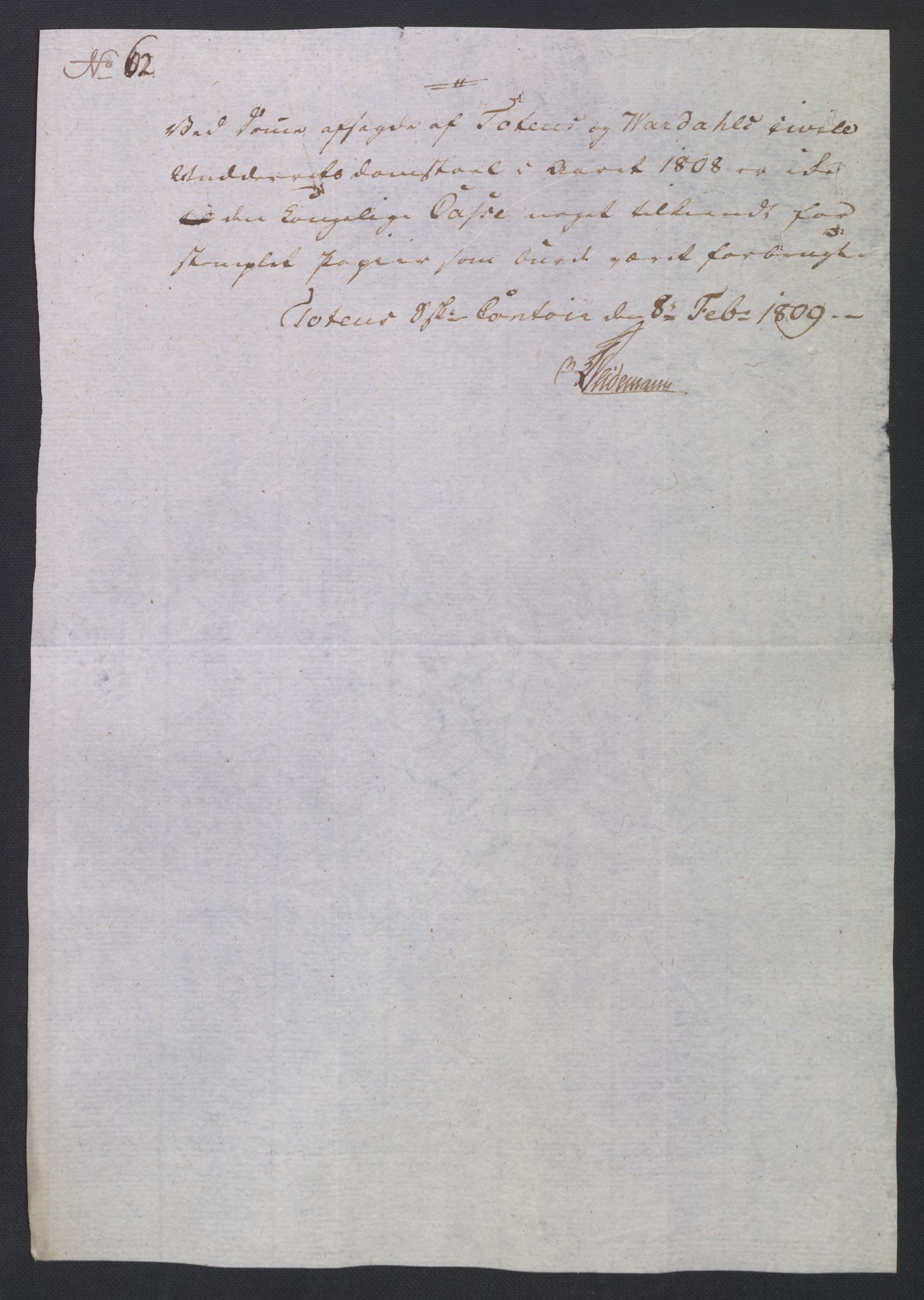 Rentekammeret inntil 1814, Reviderte regnskaper, Fogderegnskap, AV/RA-EA-4092/R19/L1396: Fogderegnskap Toten, Hadeland og Vardal, 1808, p. 261