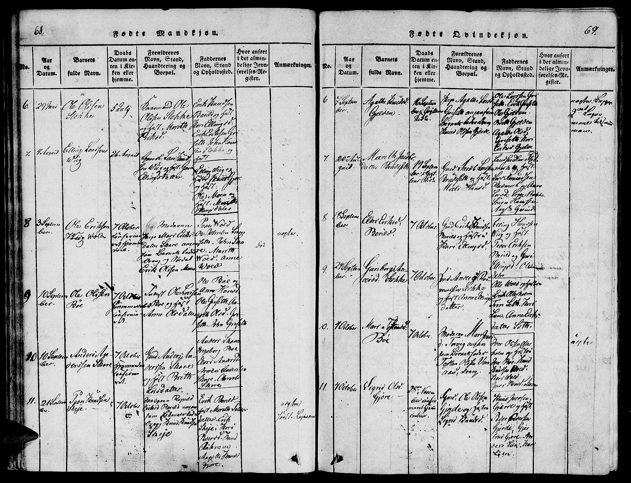 Ministerialprotokoller, klokkerbøker og fødselsregistre - Møre og Romsdal, SAT/A-1454/543/L0561: Parish register (official) no. 543A01, 1818-1853, p. 68-69