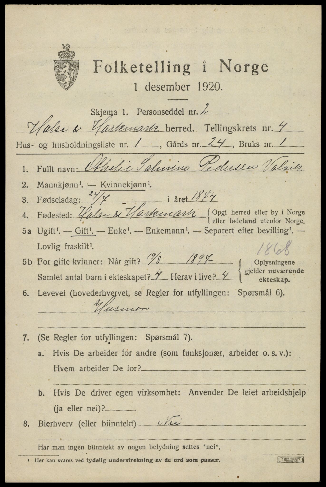 SAK, 1920 census for Halse og Harkmark, 1920, p. 2844