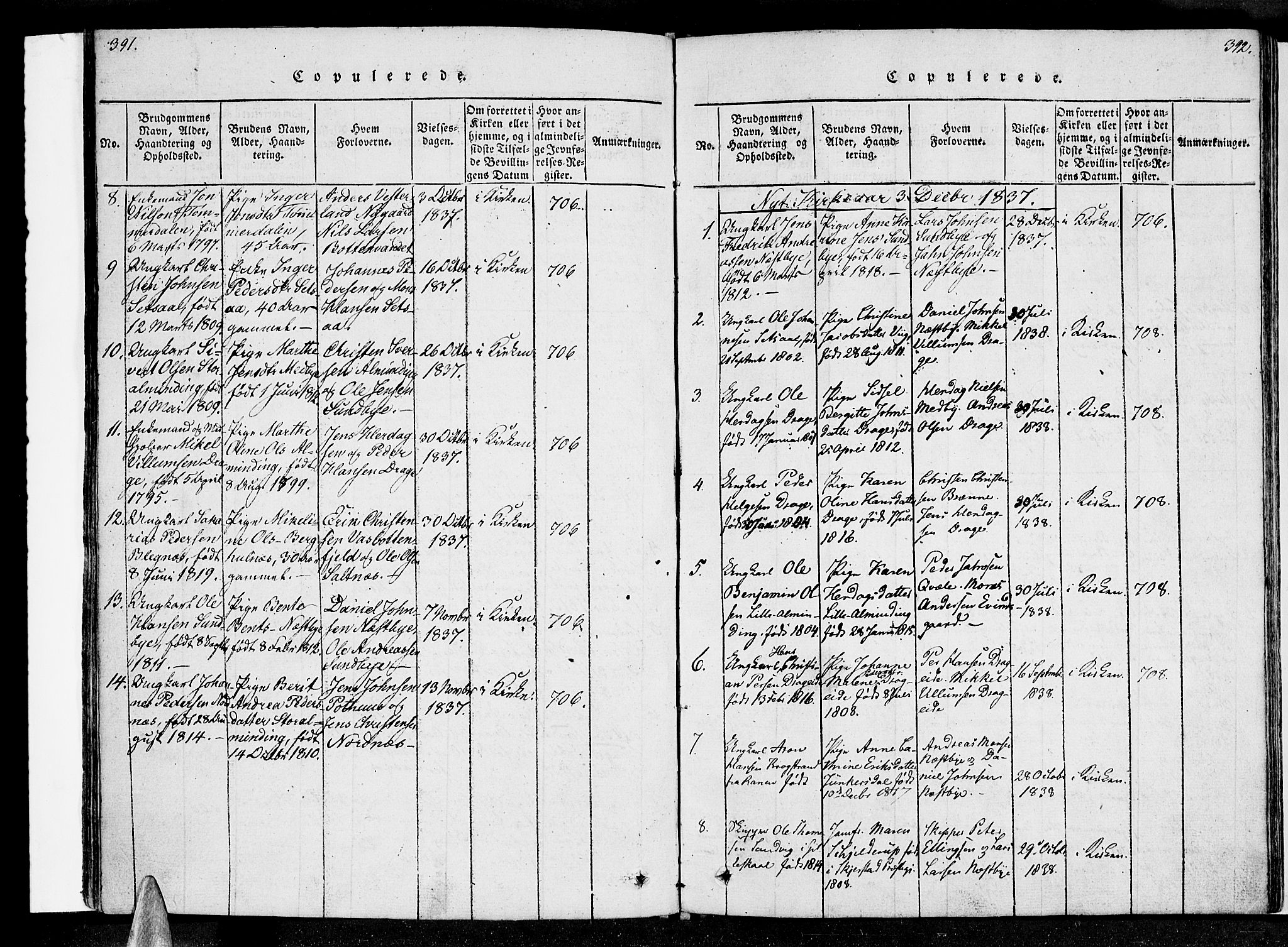Ministerialprotokoller, klokkerbøker og fødselsregistre - Nordland, SAT/A-1459/847/L0665: Parish register (official) no. 847A05, 1818-1841, p. 391-392