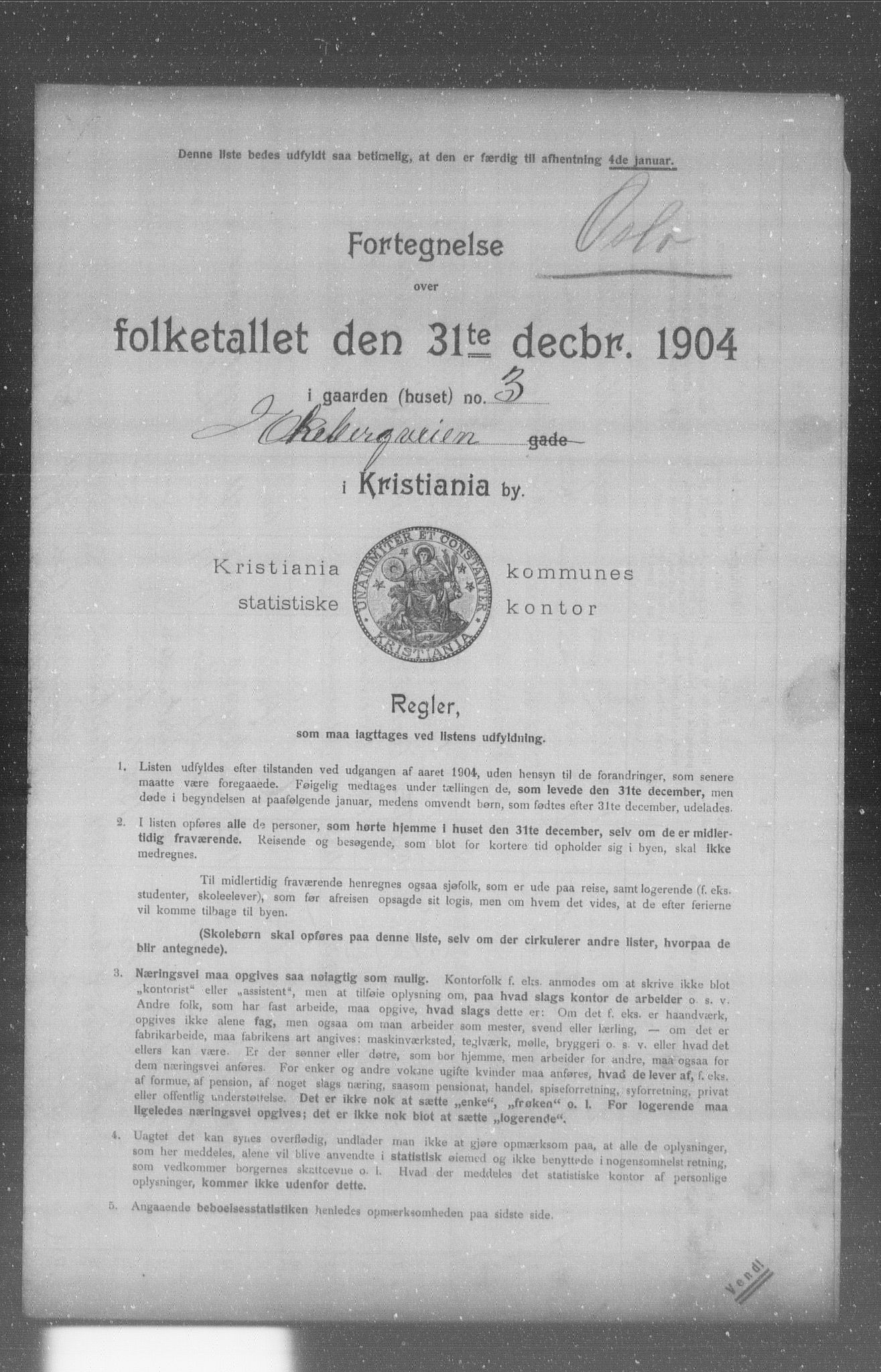 OBA, Municipal Census 1904 for Kristiania, 1904, p. 3993