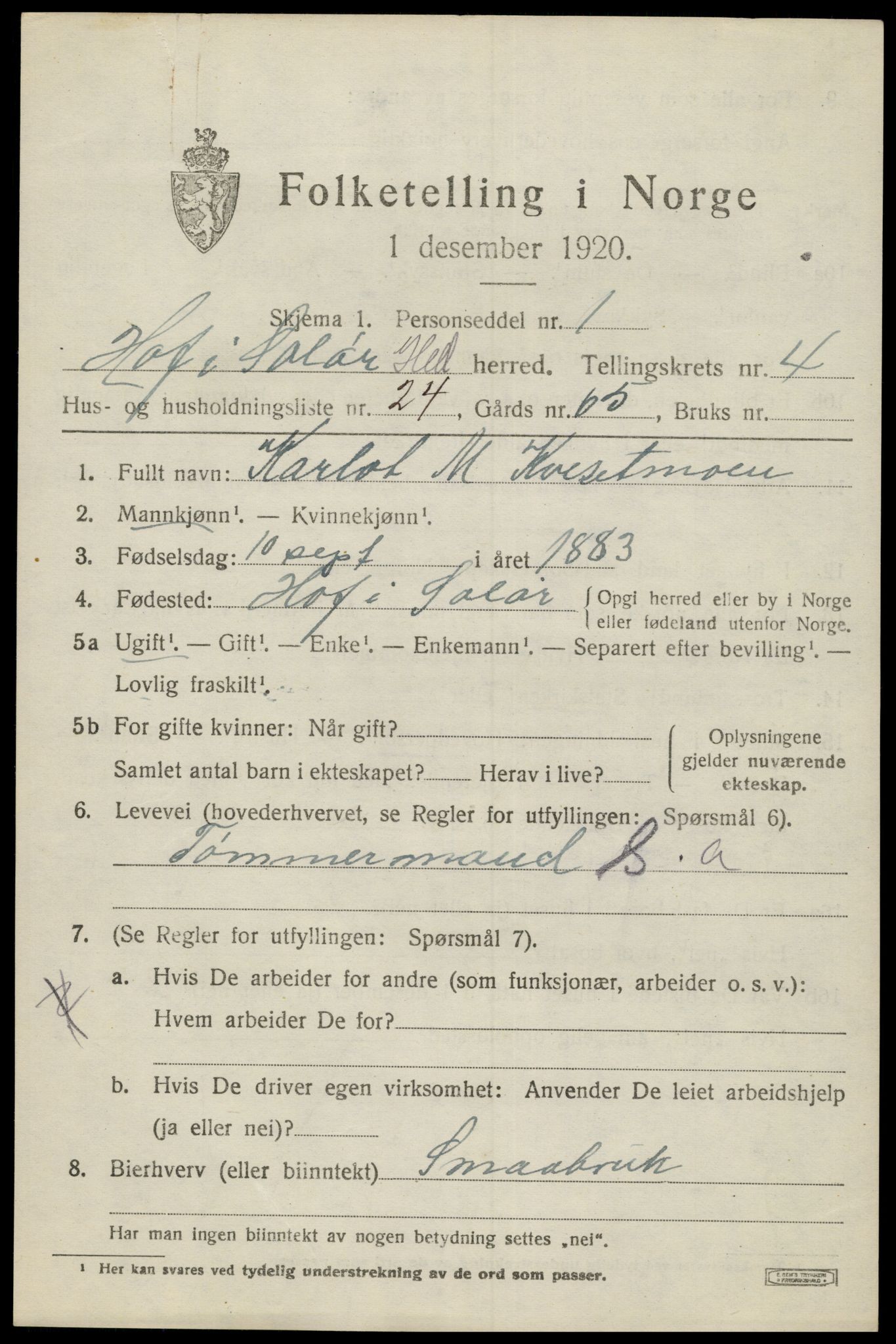 SAH, 1920 census for Hof, 1920, p. 5359