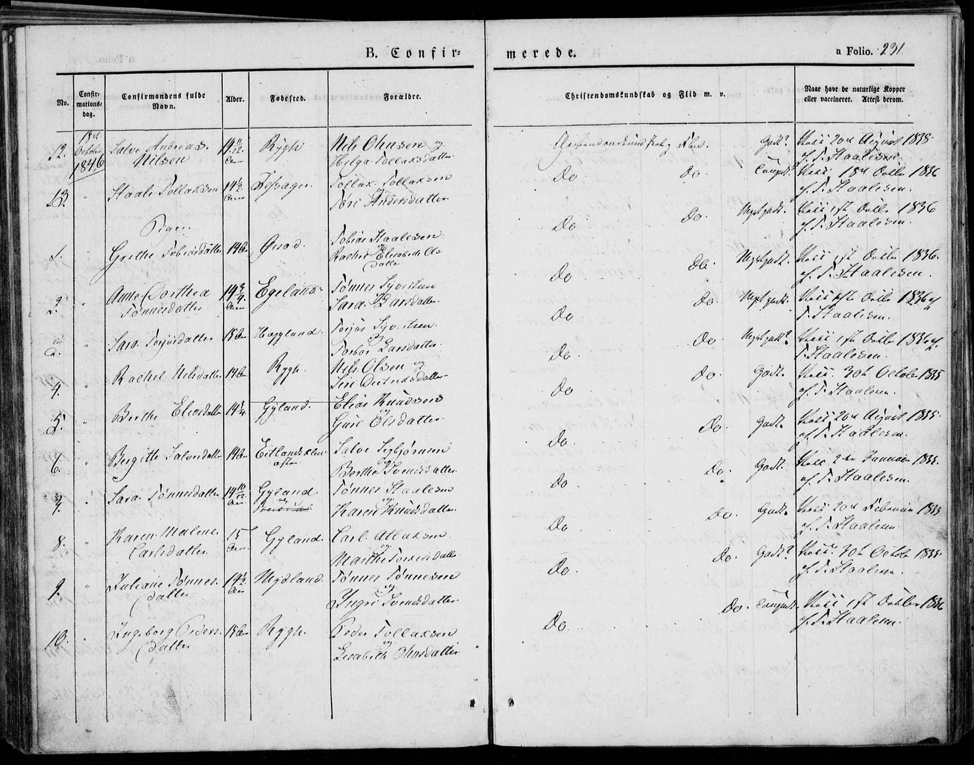 Bakke sokneprestkontor, SAK/1111-0002/F/Fa/Faa/L0004: Parish register (official) no. A 4, 1834-1846, p. 231