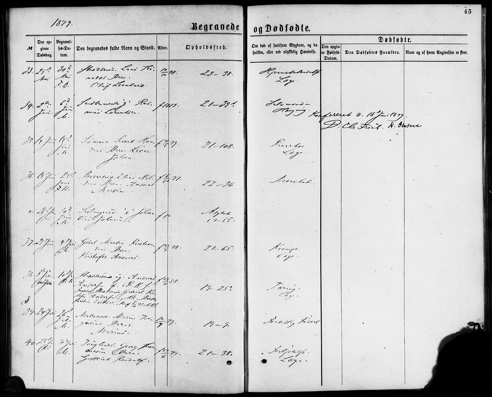 Korskirken sokneprestembete, AV/SAB-A-76101/H/Haa/L0046: Parish register (official) no. E 4, 1875-1883, p. 45