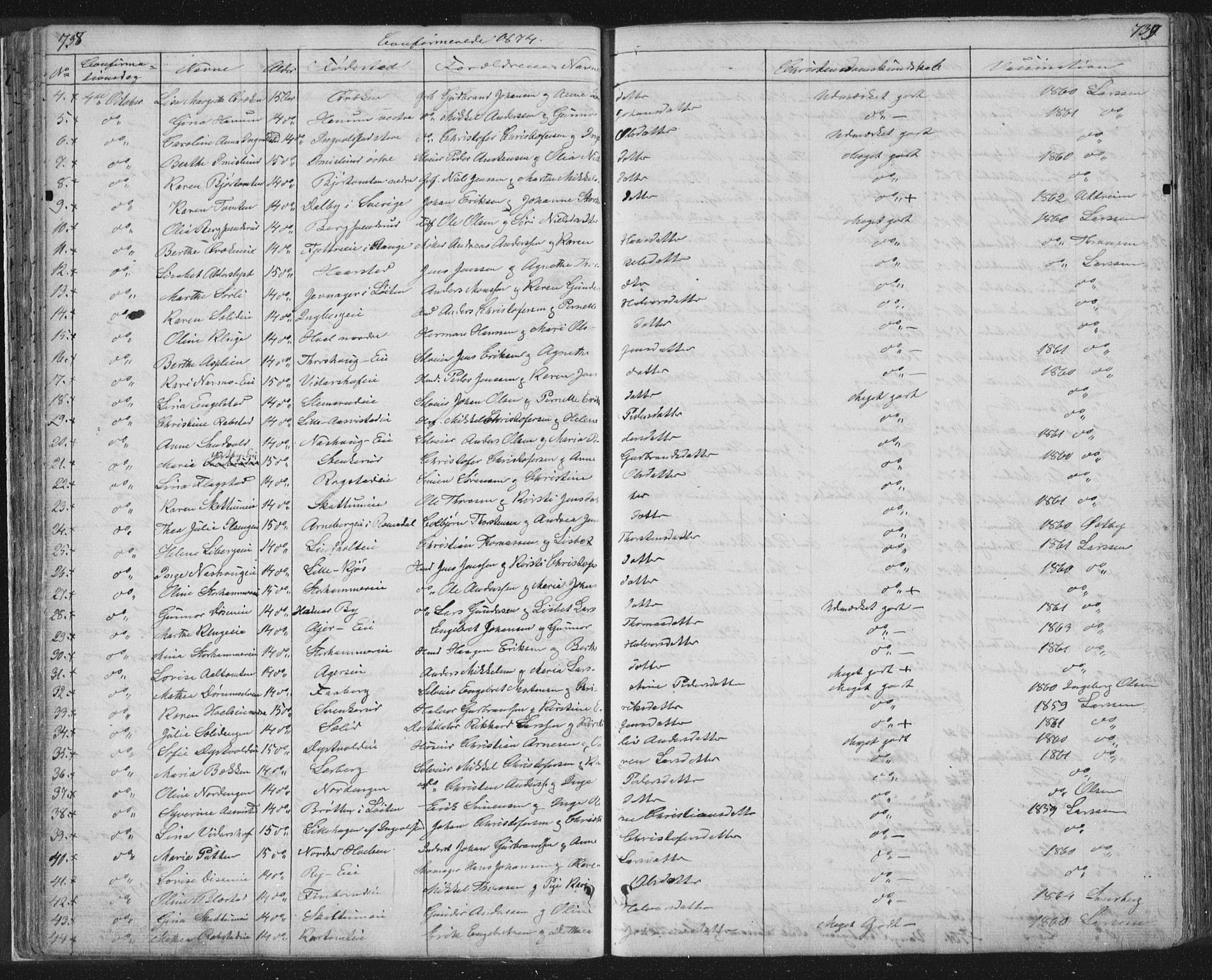 Vang prestekontor, Hedmark, AV/SAH-PREST-008/H/Ha/Hab/L0010B: Parish register (copy) no. 10b, 1854-1896, p. 738-739