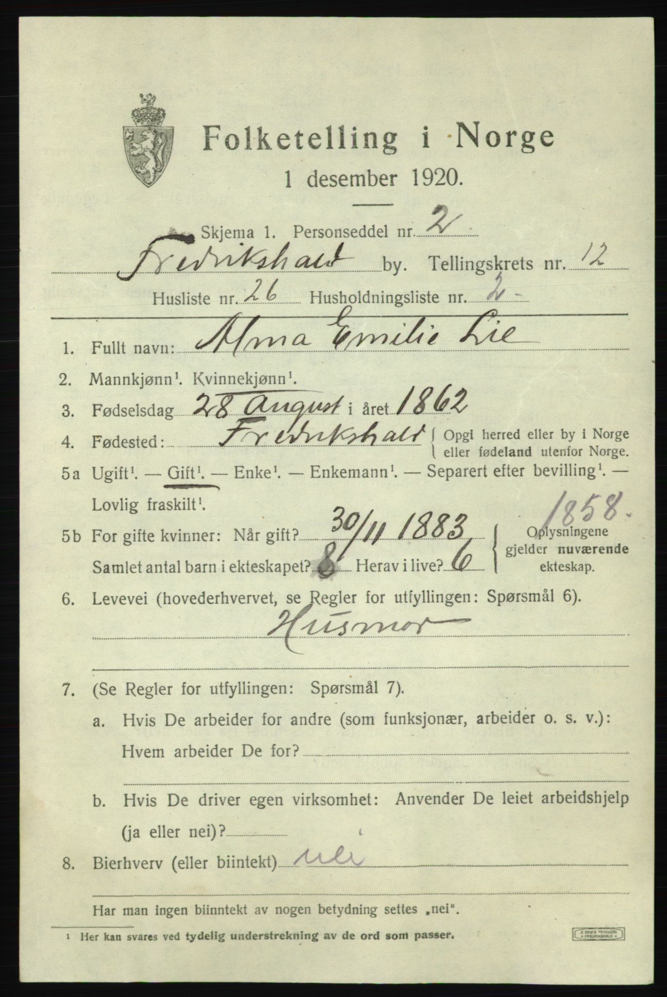 SAO, 1920 census for Fredrikshald, 1920, p. 20477