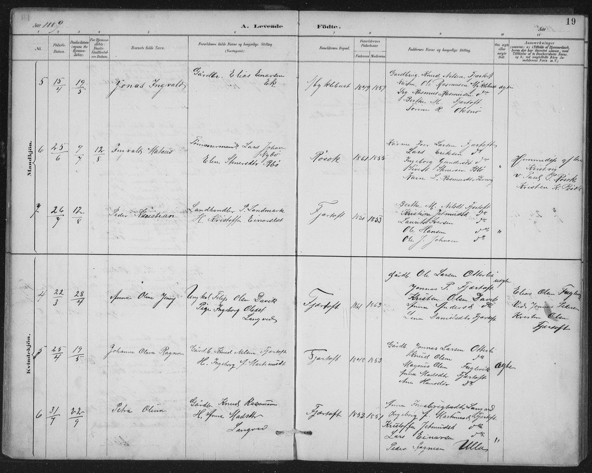 Ministerialprotokoller, klokkerbøker og fødselsregistre - Møre og Romsdal, AV/SAT-A-1454/538/L0522: Parish register (official) no. 538A01, 1884-1913, p. 19