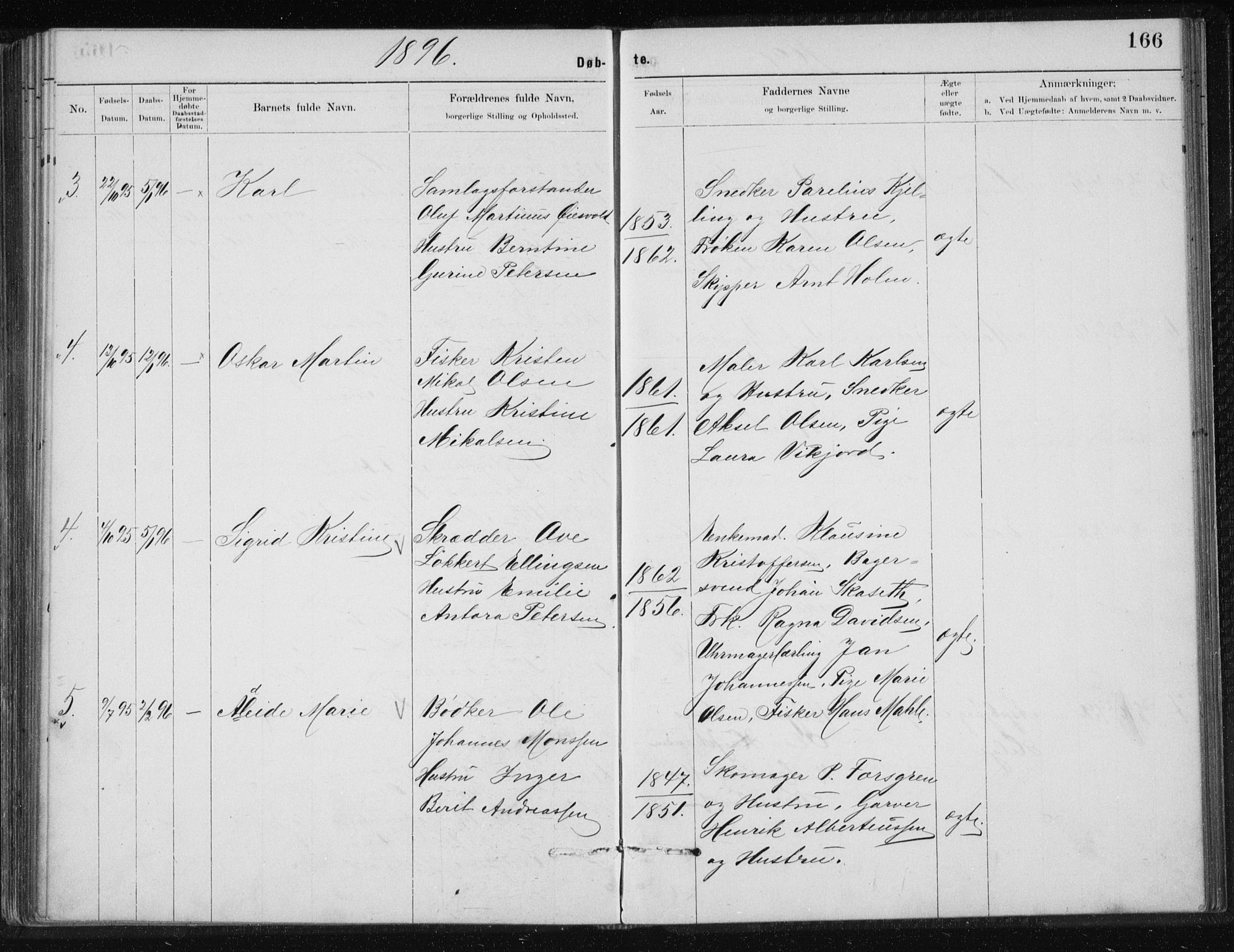 Ministerialprotokoller, klokkerbøker og fødselsregistre - Nordland, AV/SAT-A-1459/801/L0032: Parish register (copy) no. 801C07, 1889-1897, p. 166