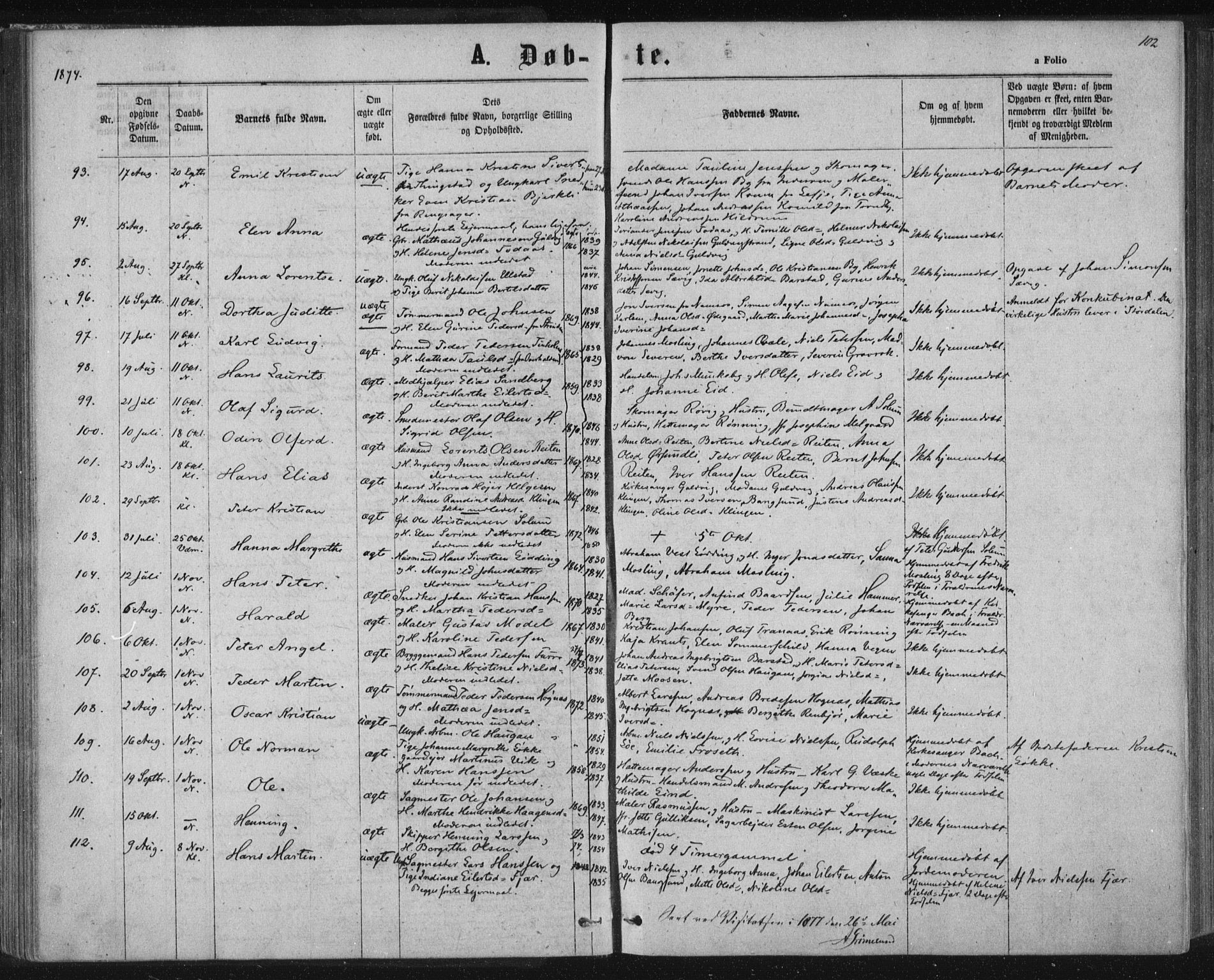 Ministerialprotokoller, klokkerbøker og fødselsregistre - Nord-Trøndelag, AV/SAT-A-1458/768/L0570: Parish register (official) no. 768A05, 1865-1874, p. 102