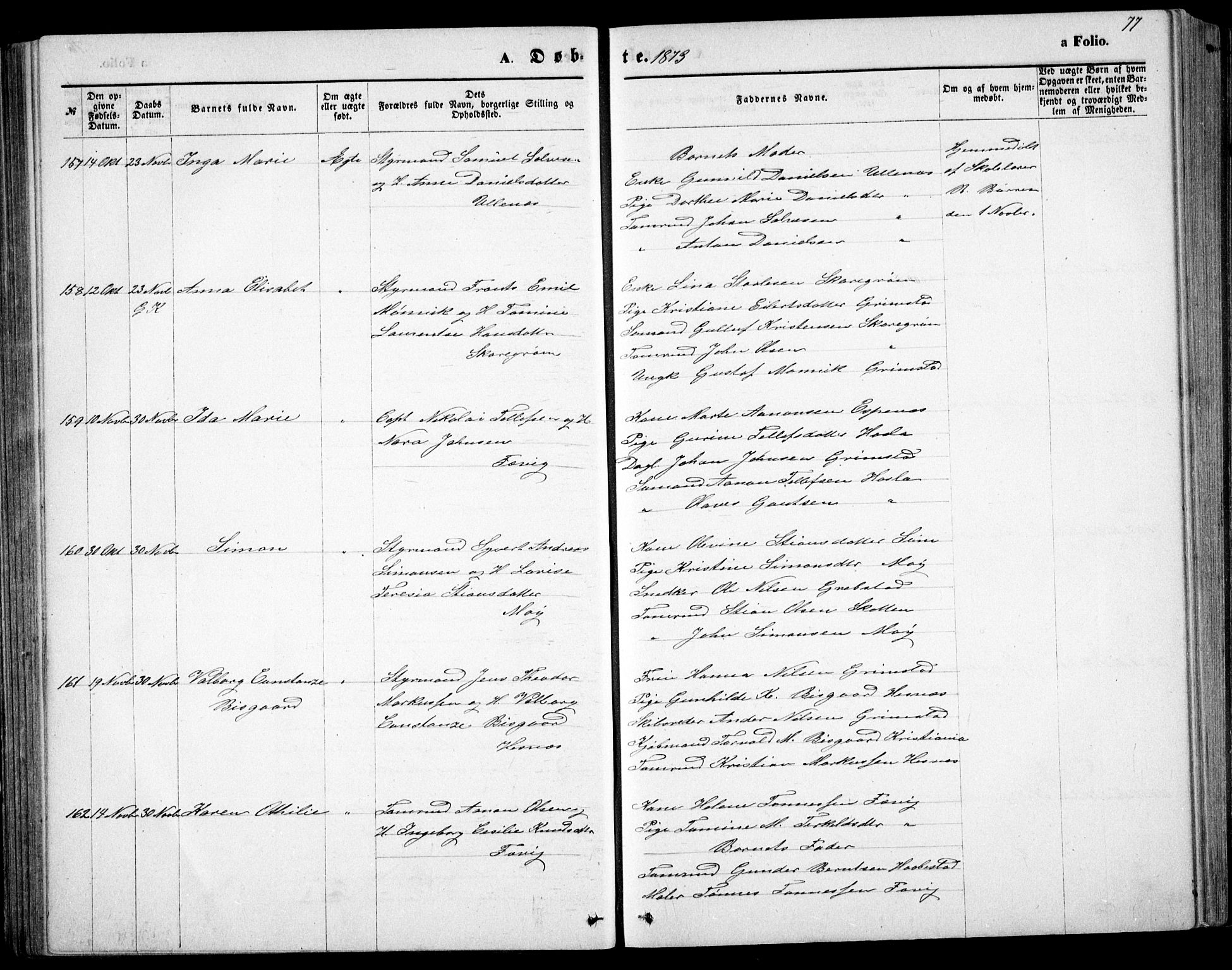 Fjære sokneprestkontor, AV/SAK-1111-0011/F/Fb/L0010: Parish register (copy) no. B 10, 1871-1880, p. 77