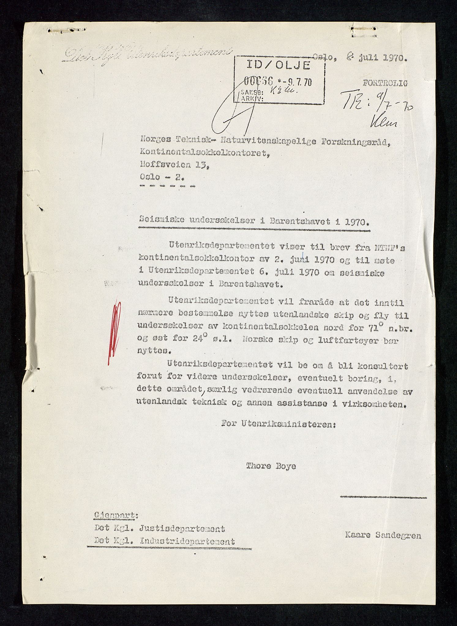 Industridepartementet, Oljekontoret, SAST/A-101348/Da/L0006:  Arkivnøkkel 714 Vitenskapelige undersøkelser, 1963-1973, p. 431