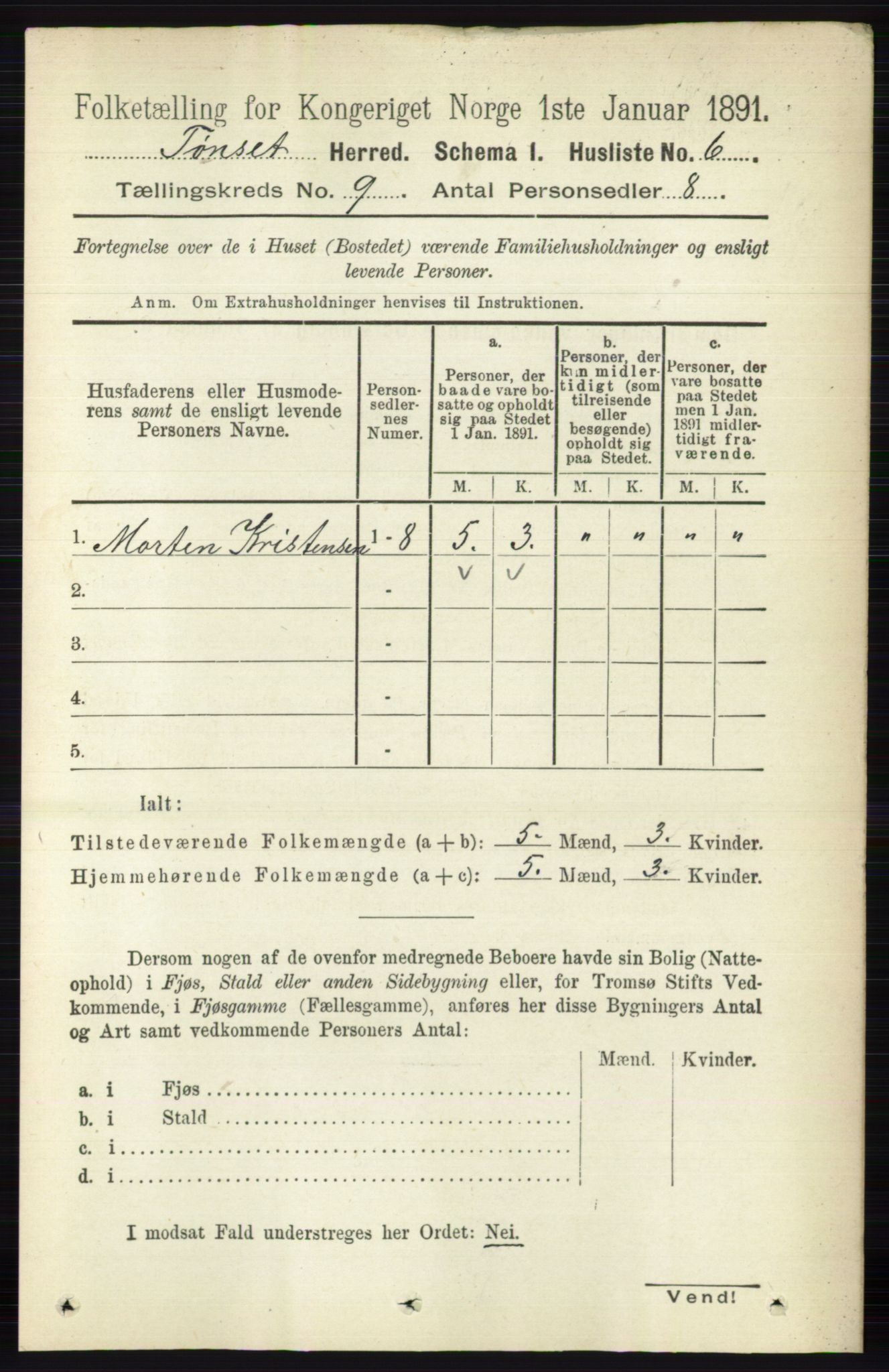 RA, 1891 census for 0437 Tynset, 1891, p. 2353