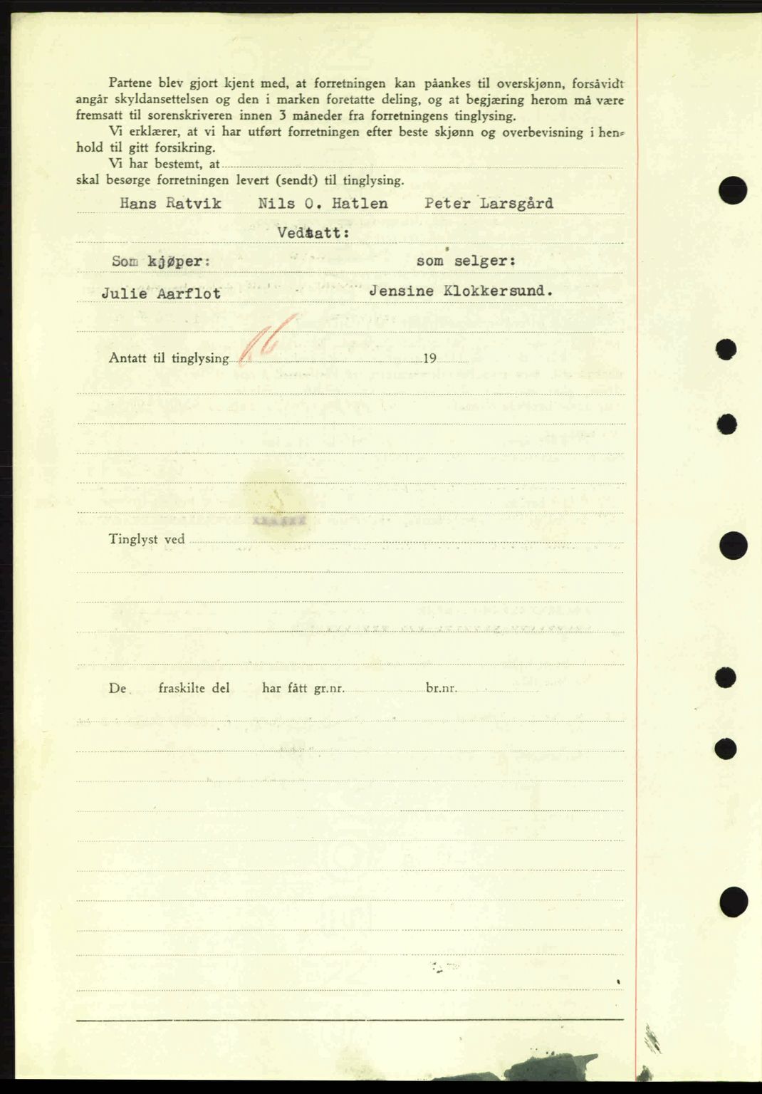 Nordre Sunnmøre sorenskriveri, AV/SAT-A-0006/1/2/2C/2Ca: Mortgage book no. A11, 1941-1941, Diary no: : 884/1941