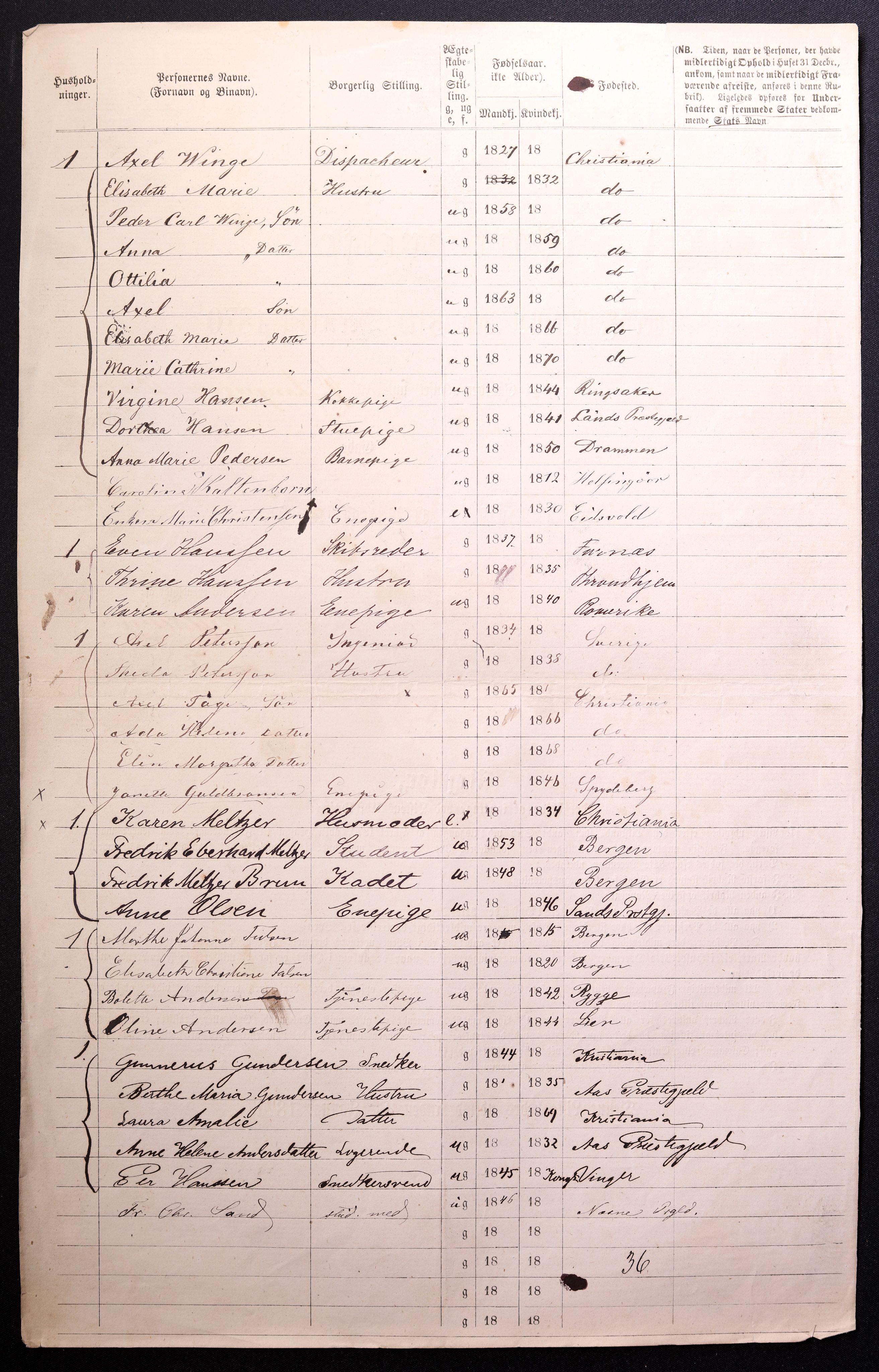 RA, 1870 census for 0301 Kristiania, 1870, p. 1891