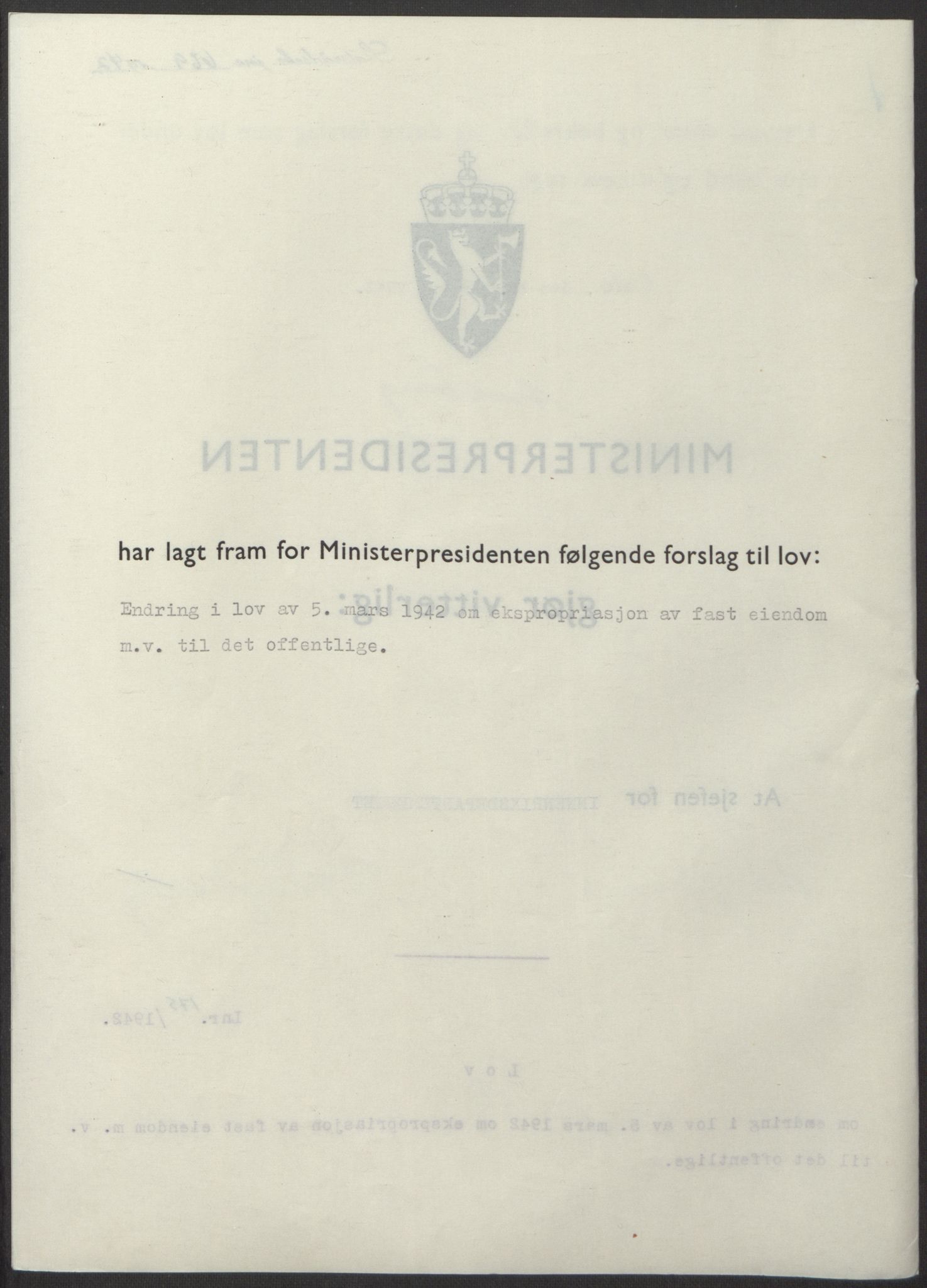 NS-administrasjonen 1940-1945 (Statsrådsekretariatet, de kommisariske statsråder mm), AV/RA-S-4279/D/Db/L0098: Lover II, 1942, p. 299