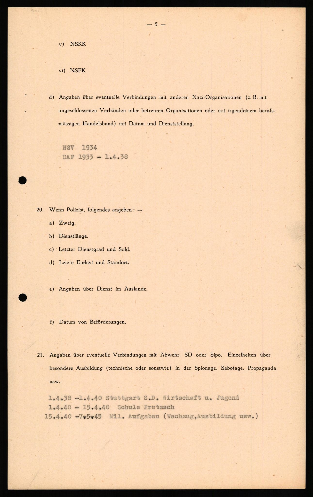 Forsvaret, Forsvarets overkommando II, AV/RA-RAFA-3915/D/Db/L0019: CI Questionaires. Tyske okkupasjonsstyrker i Norge. Tyskere., 1945-1946, p. 362