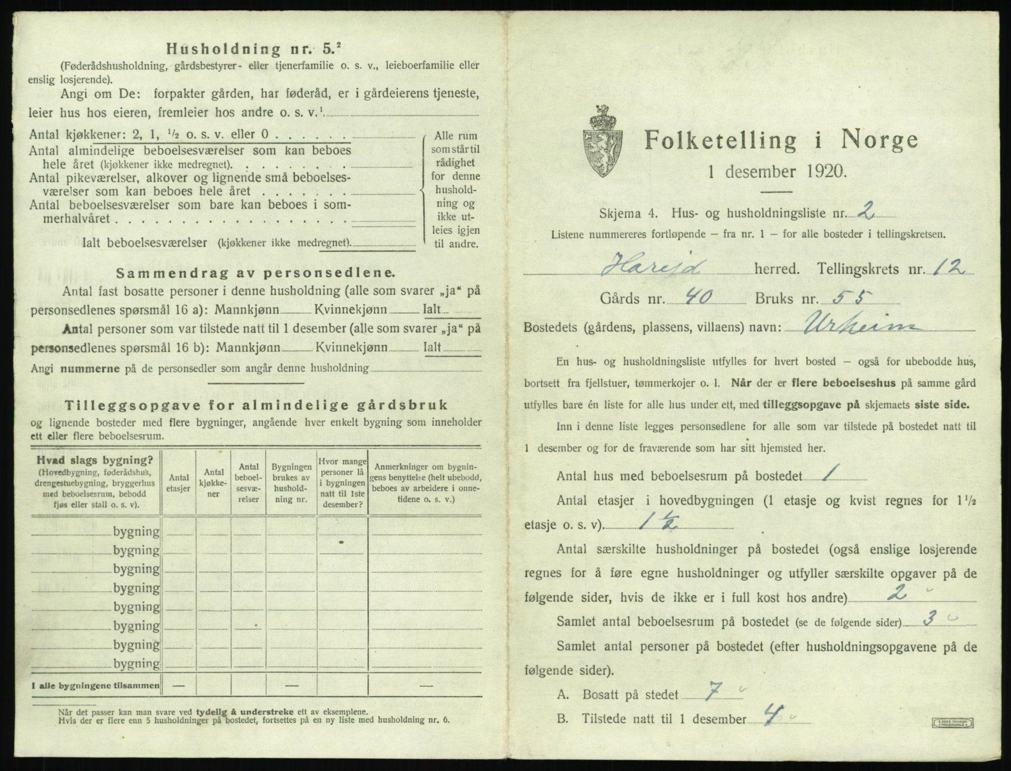 SAT, 1920 census for Hareid, 1920, p. 623