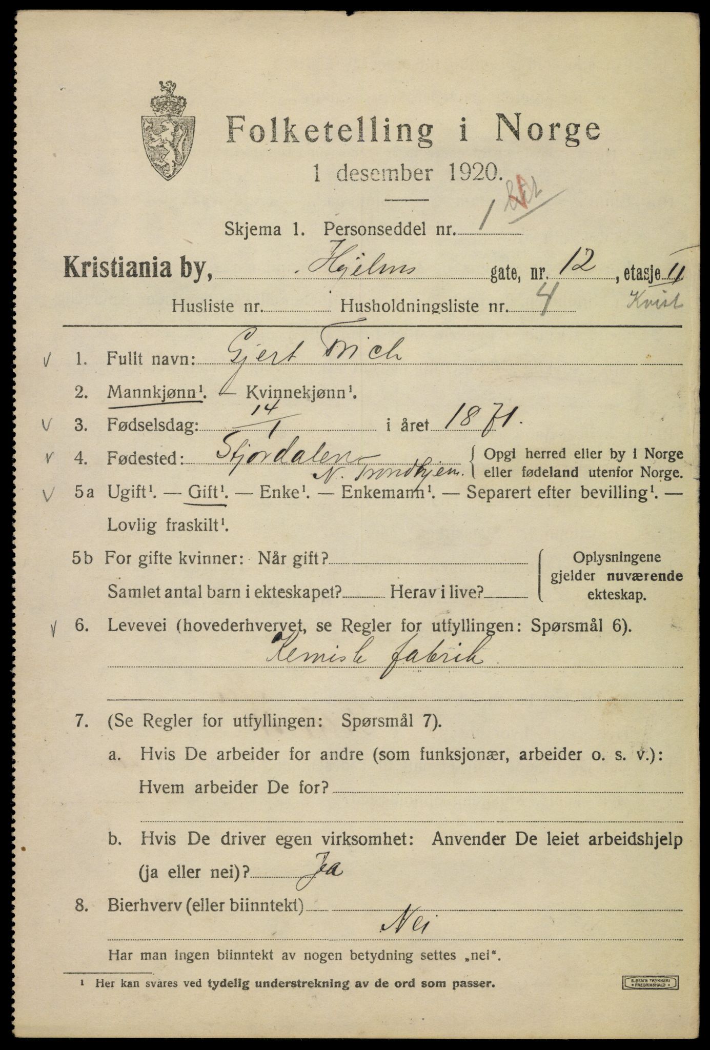 SAO, 1920 census for Kristiania, 1920, p. 294313