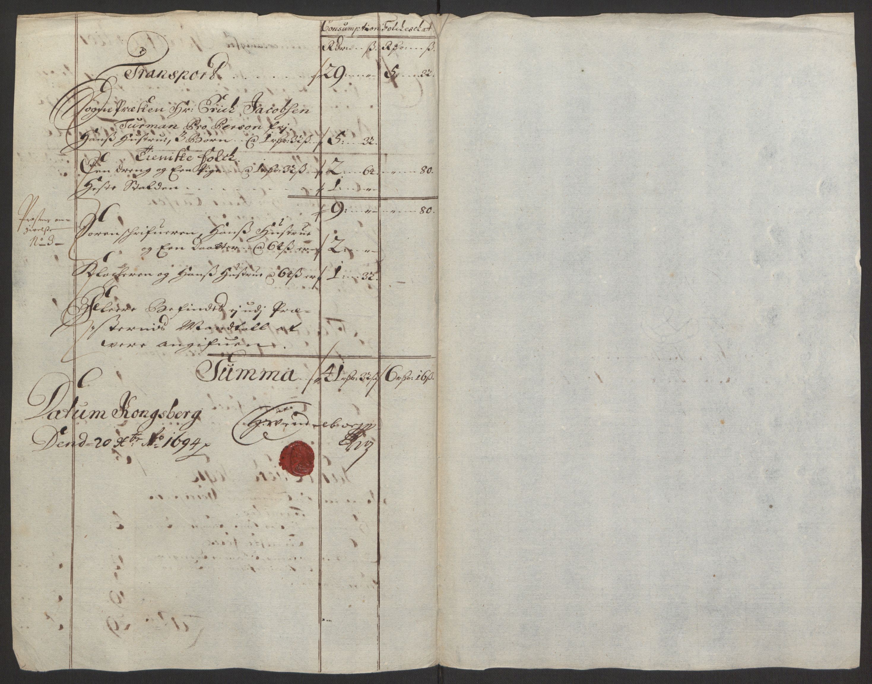 Rentekammeret inntil 1814, Reviderte regnskaper, Fogderegnskap, AV/RA-EA-4092/R24/L1575: Fogderegnskap Numedal og Sandsvær, 1692-1695, p. 253