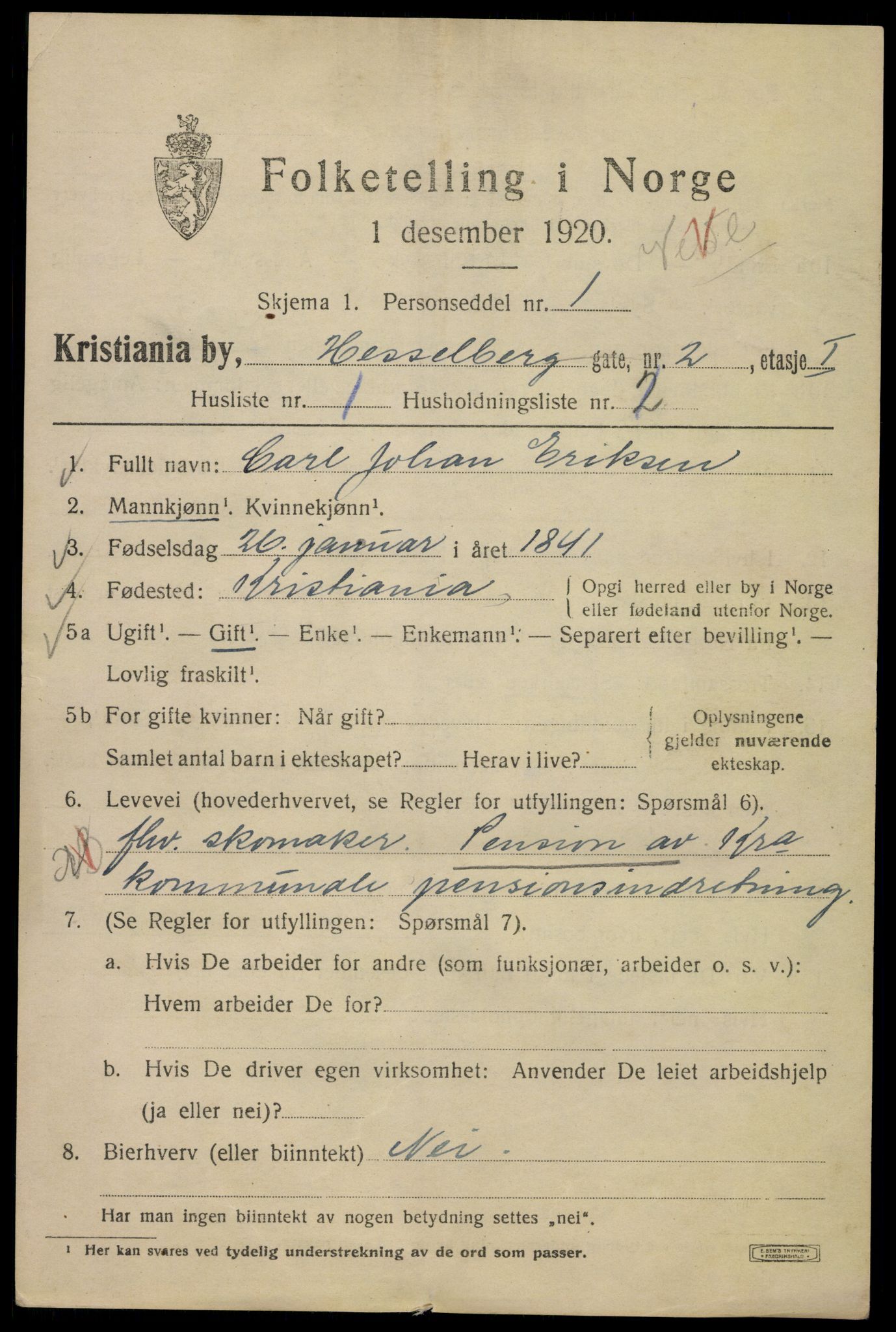 SAO, 1920 census for Kristiania, 1920, p. 292465