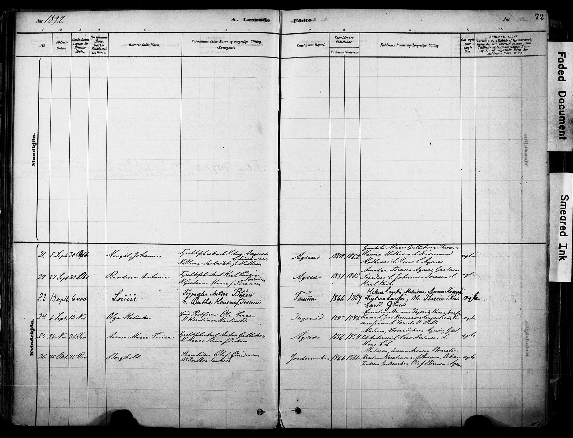 Brunlanes kirkebøker, AV/SAKO-A-342/F/Fc/L0001: Parish register (official) no. III 1, 1878-1899, p. 72