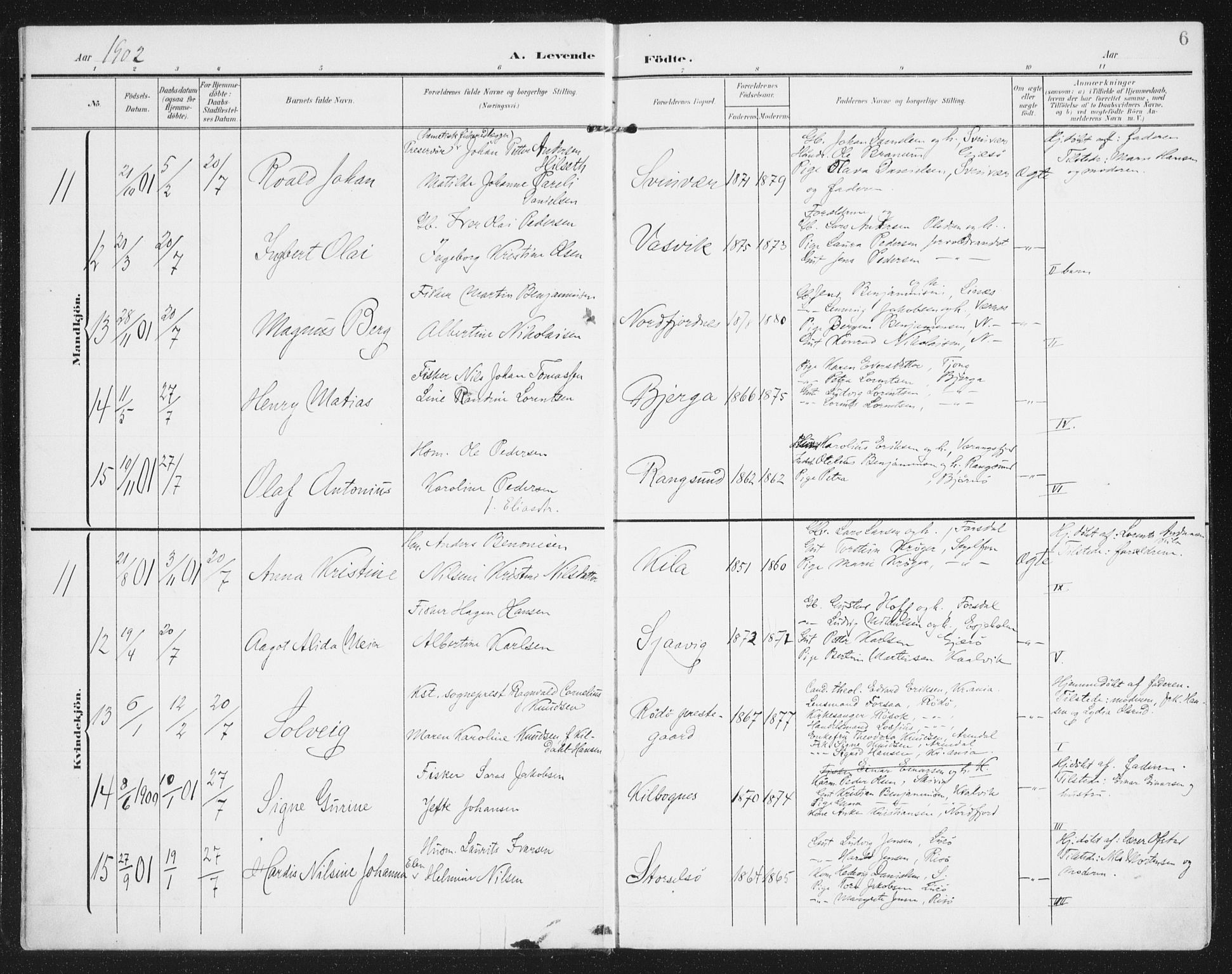 Ministerialprotokoller, klokkerbøker og fødselsregistre - Nordland, AV/SAT-A-1459/841/L0612: Parish register (official) no. 841A15, 1902-1910, p. 6