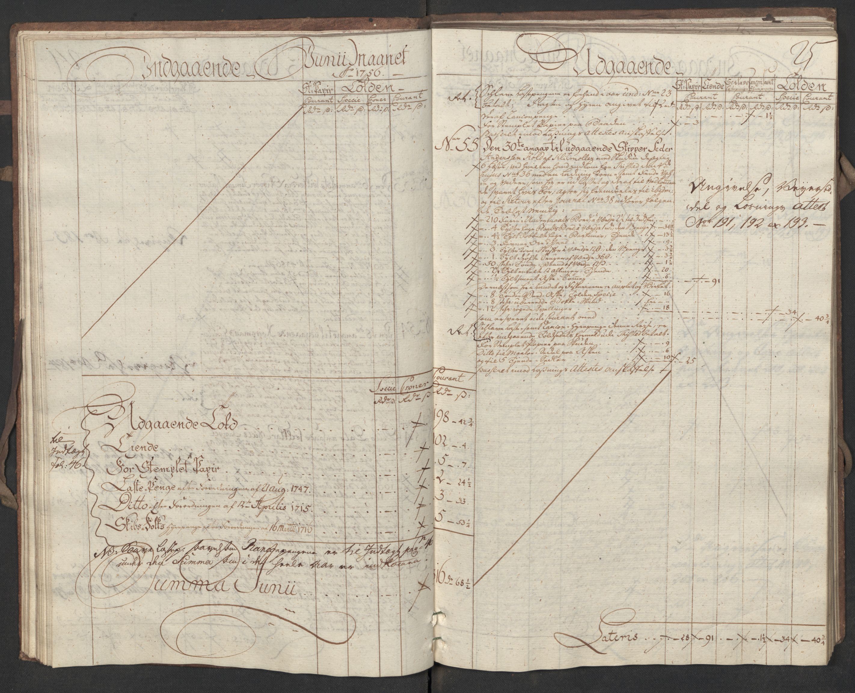 Generaltollkammeret, tollregnskaper, RA/EA-5490/R17/L0017/0002: Tollregnskaper Mandal / Utgående hovedtollbok, 1756, p. 24b-25a