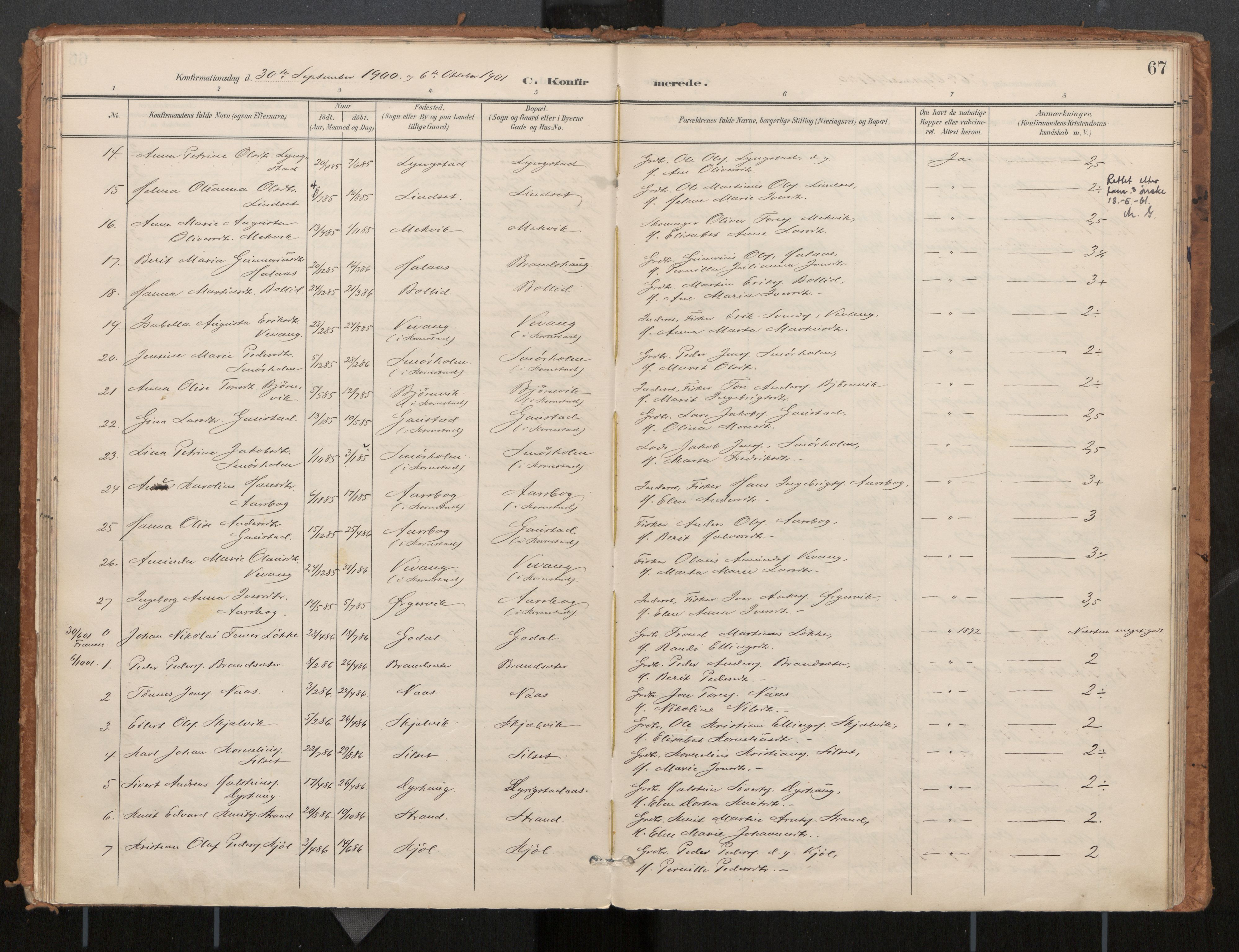 Ministerialprotokoller, klokkerbøker og fødselsregistre - Møre og Romsdal, AV/SAT-A-1454/571/L0836a: Parish register (official) no. 571A02, 1898-1910, p. 67