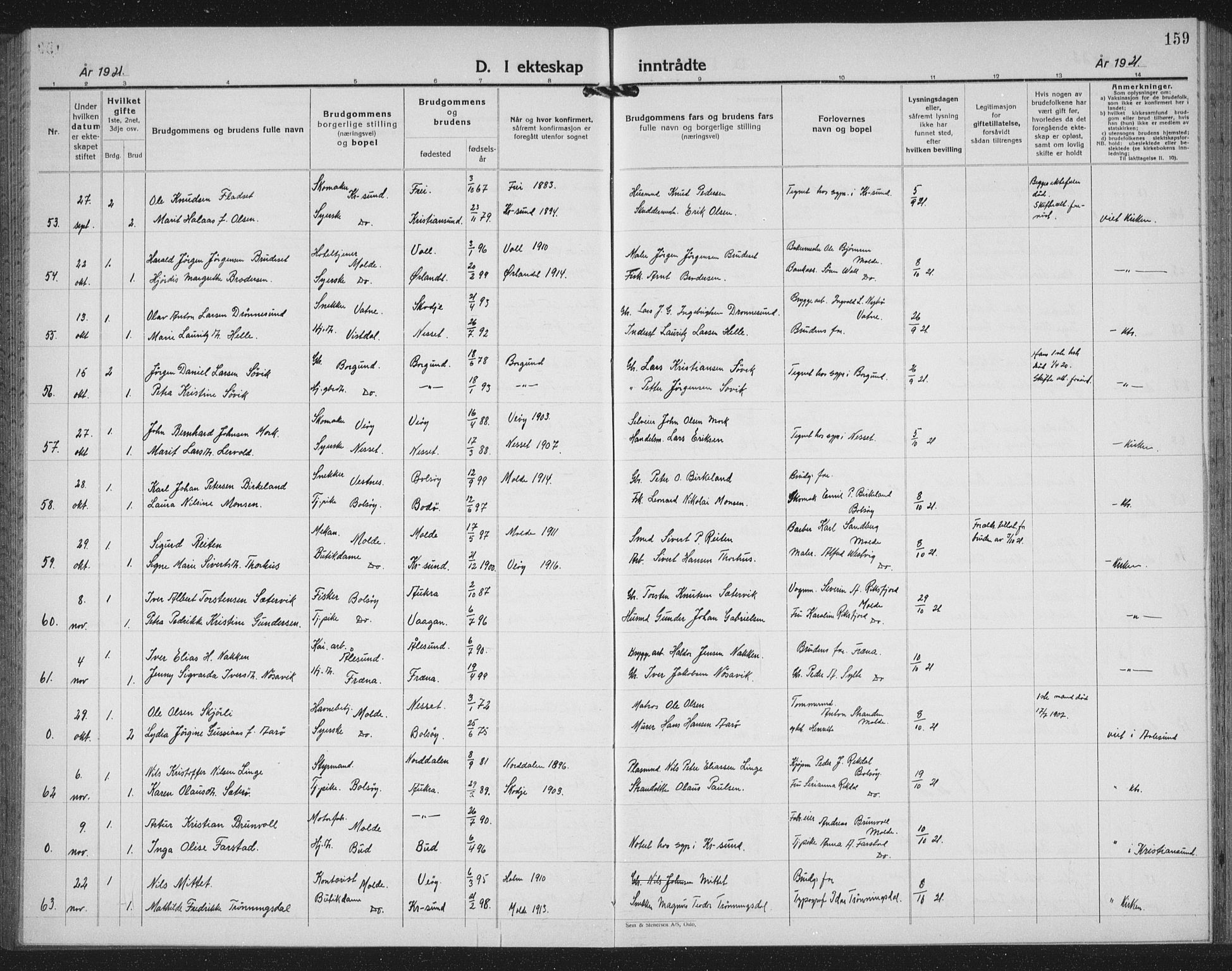 Ministerialprotokoller, klokkerbøker og fødselsregistre - Møre og Romsdal, AV/SAT-A-1454/558/L0704: Parish register (copy) no. 558C05, 1921-1942, p. 159