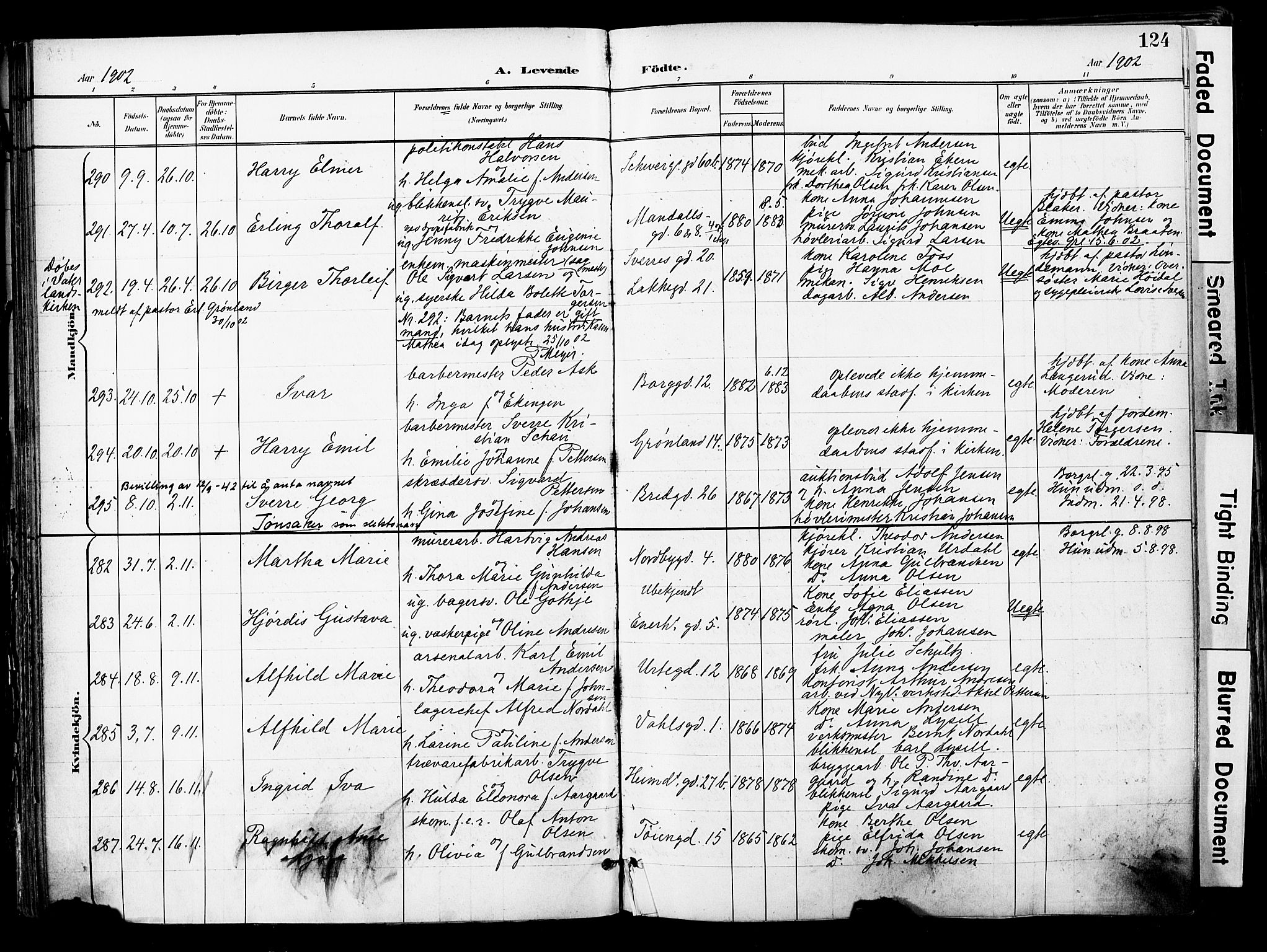 Grønland prestekontor Kirkebøker, SAO/A-10848/F/Fa/L0014: Parish register (official) no. 14, 1900-1911, p. 124