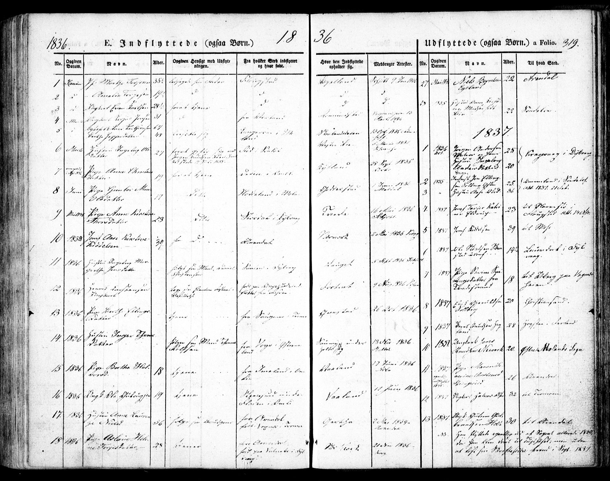 Holt sokneprestkontor, AV/SAK-1111-0021/F/Fa/L0007: Parish register (official) no. A 7, 1836-1848, p. 319