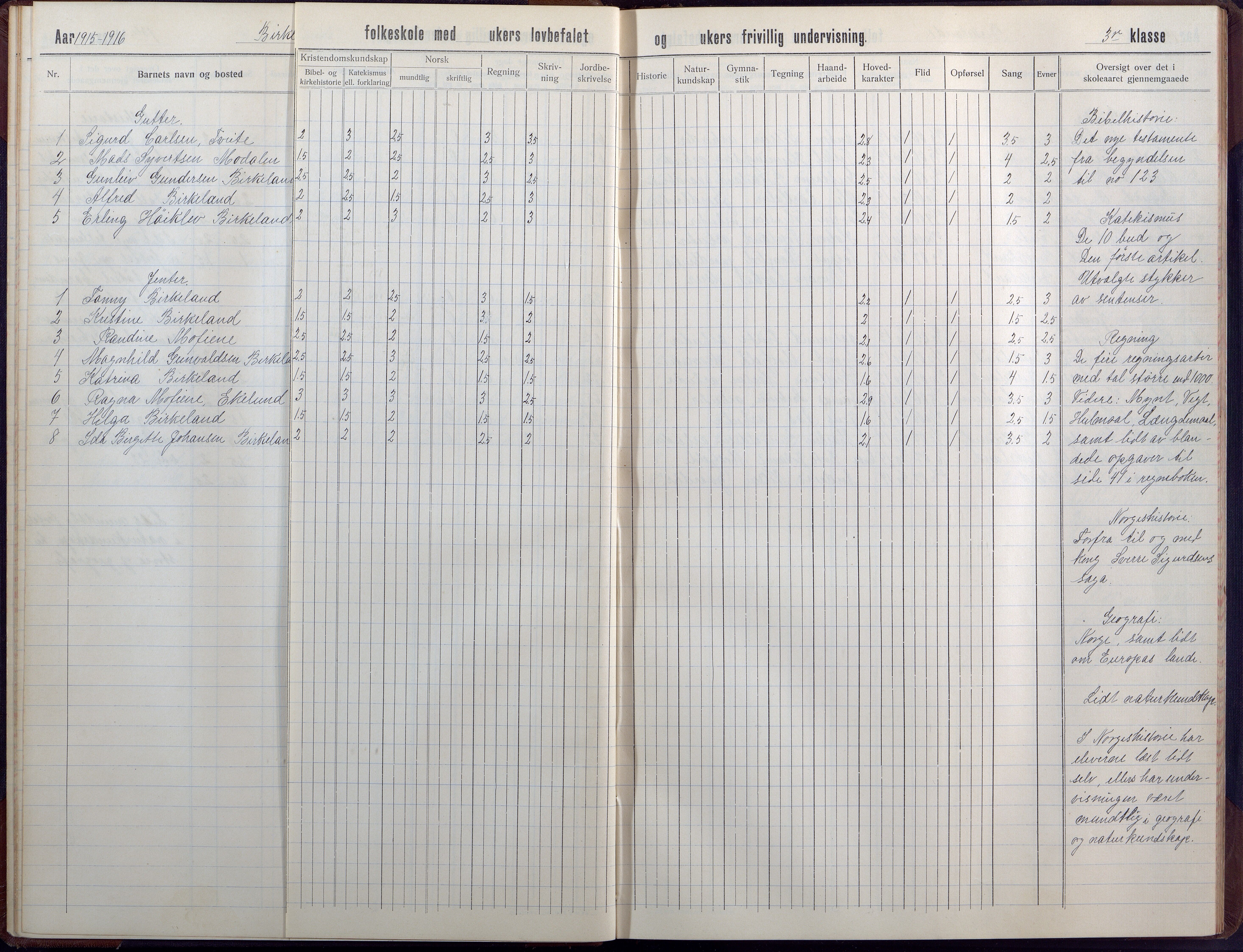 Birkenes kommune, Birkenes krets/Birkeland folkeskole frem til 1991, AAMA/KA0928-550a_91/F02/L0008: Skoleprotokoll, 1911-1930