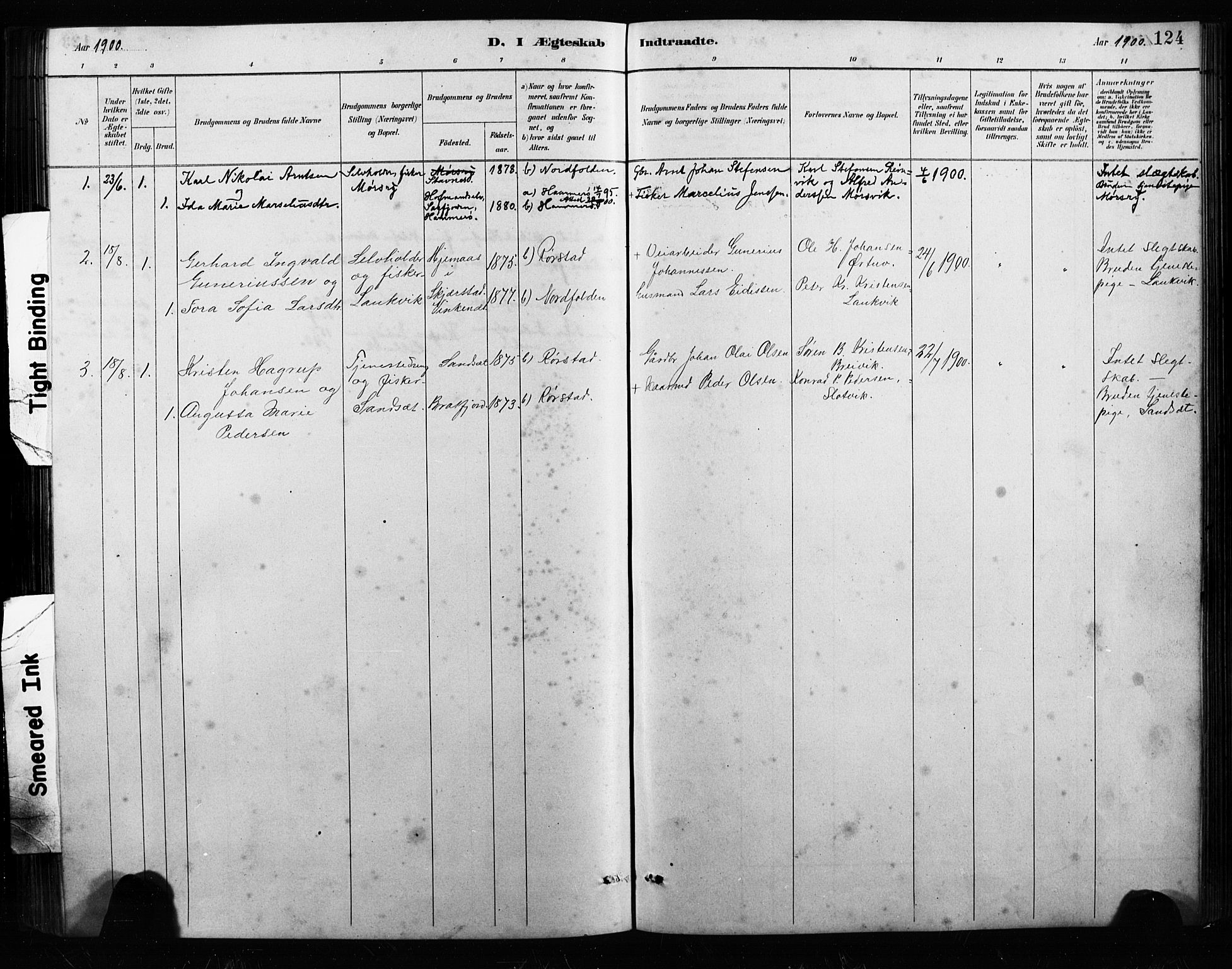 Ministerialprotokoller, klokkerbøker og fødselsregistre - Nordland, AV/SAT-A-1459/858/L0834: Parish register (copy) no. 858C01, 1884-1904, p. 124