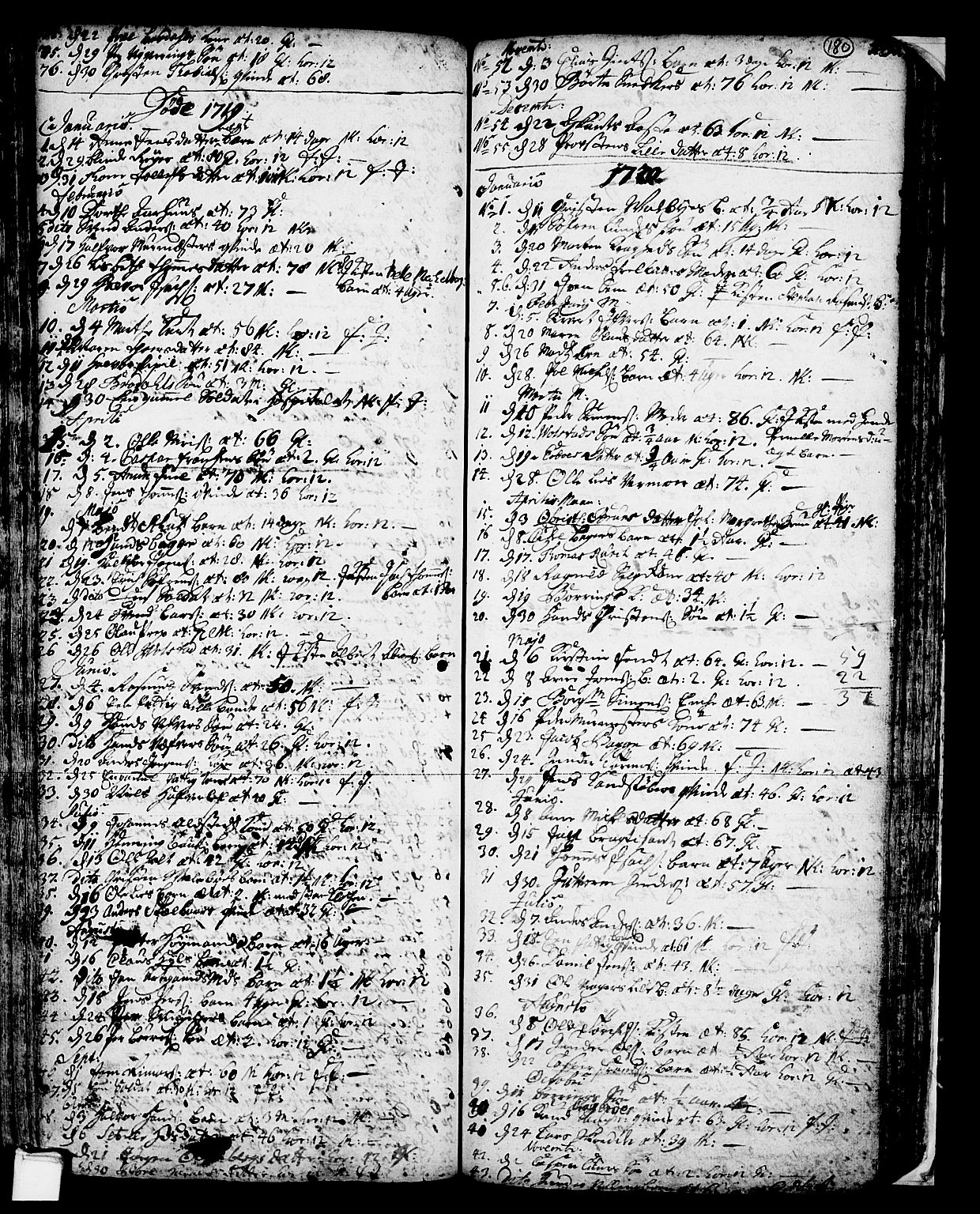 Skien kirkebøker, SAKO/A-302/F/Fa/L0002: Parish register (official) no. 2, 1716-1757, p. 180