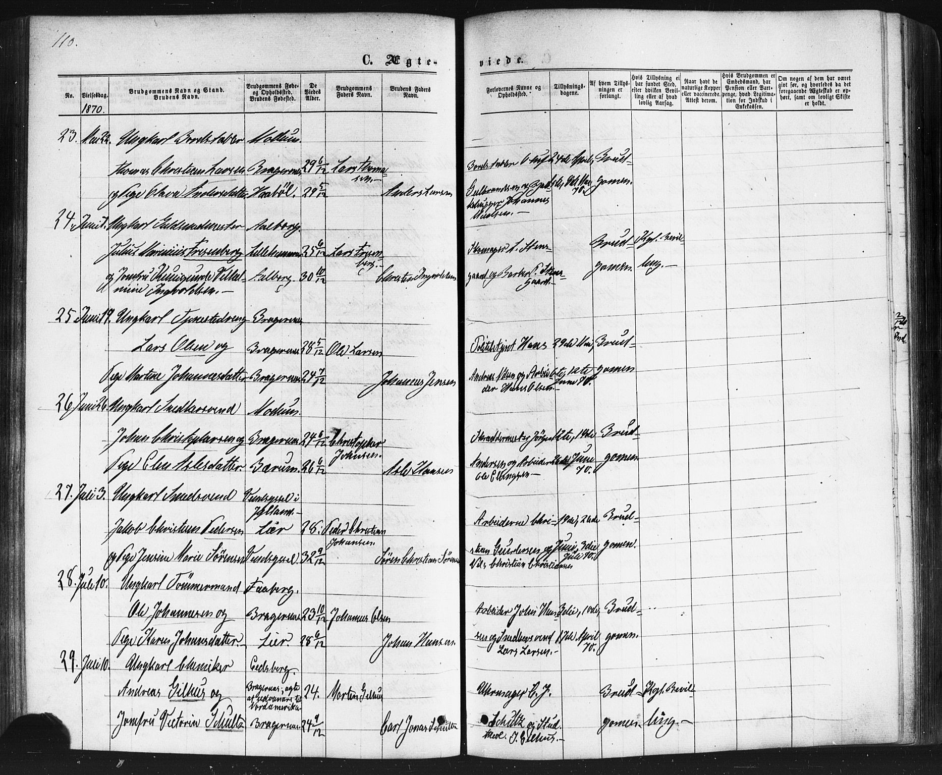 Bragernes kirkebøker, SAKO/A-6/F/Fc/L0003: Parish register (official) no. III 3, 1865-1874, p. 110